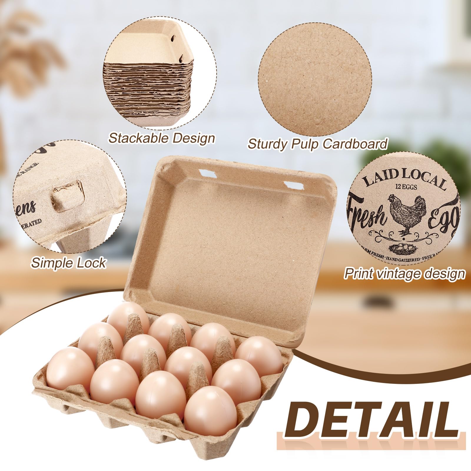 Zhanmai 50 cajas de huevos de pulpa de papel natural en blanco cuadradas a granel, cajas de huevos de gallina, 12 unidades, docenas de estilo clásico vintage de 3 x 4, bandeja de huevos de cartón para