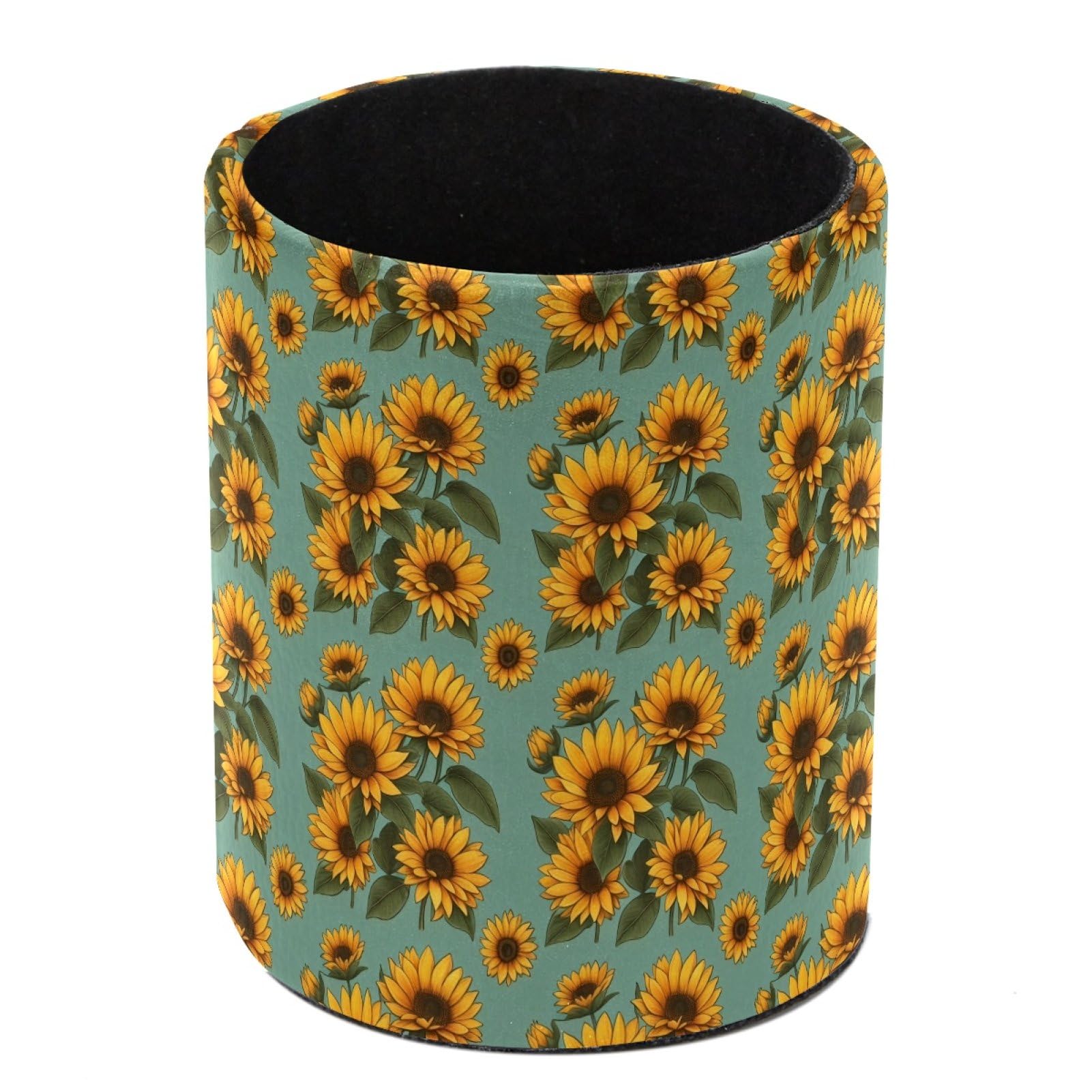 HEOEH Sunflowers Pen Holder for Desk, PU Leather Pencil Holder Pen Cup Marker Holder Makeup Brush Holders, Desk Accessories & Workspace Organizers for Home, Office