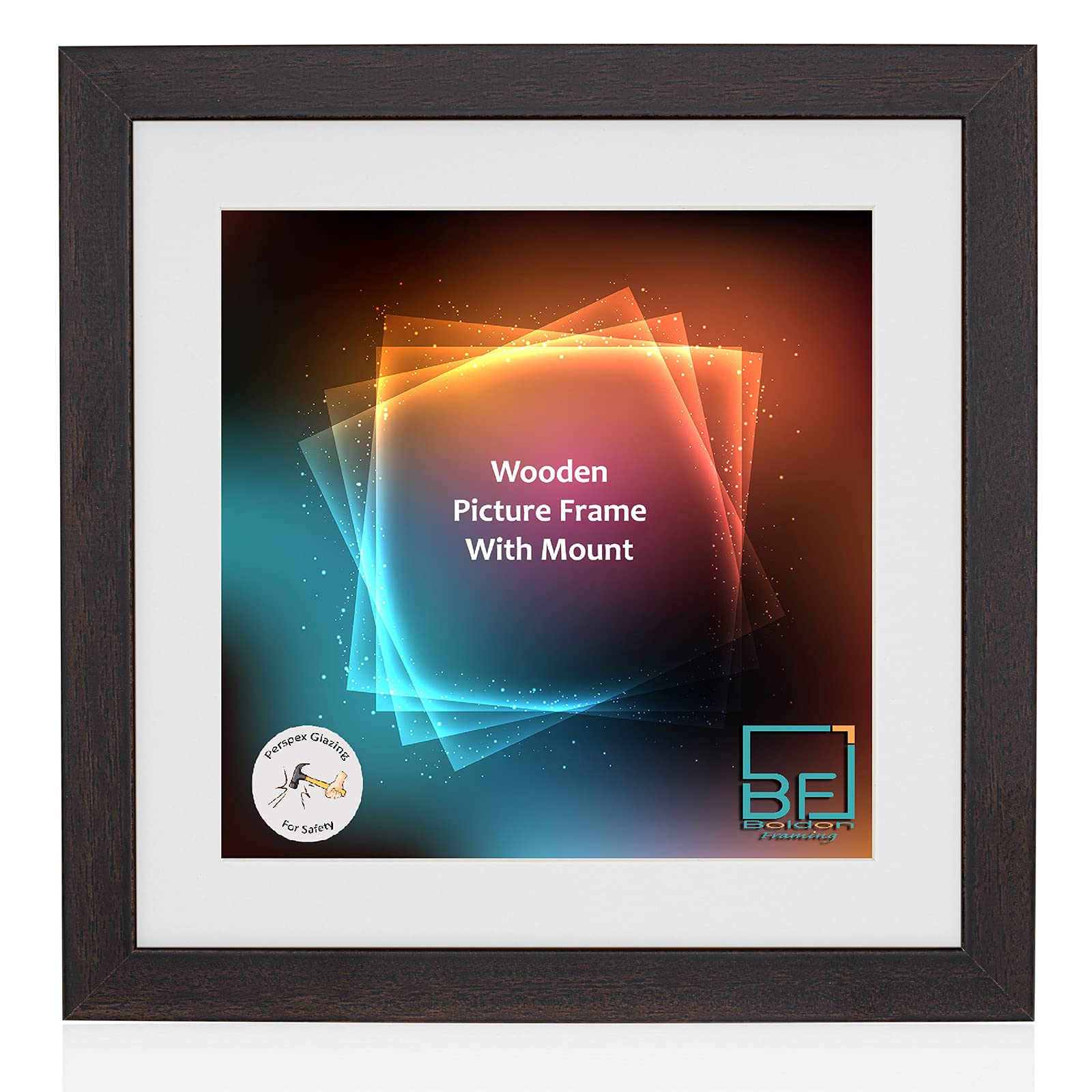 Boldon Framing - Walnut, Square Thin Photo Frame in Solid Wood with White Wall Mount, 12x12 - Pic Size 10x10 Picture Display