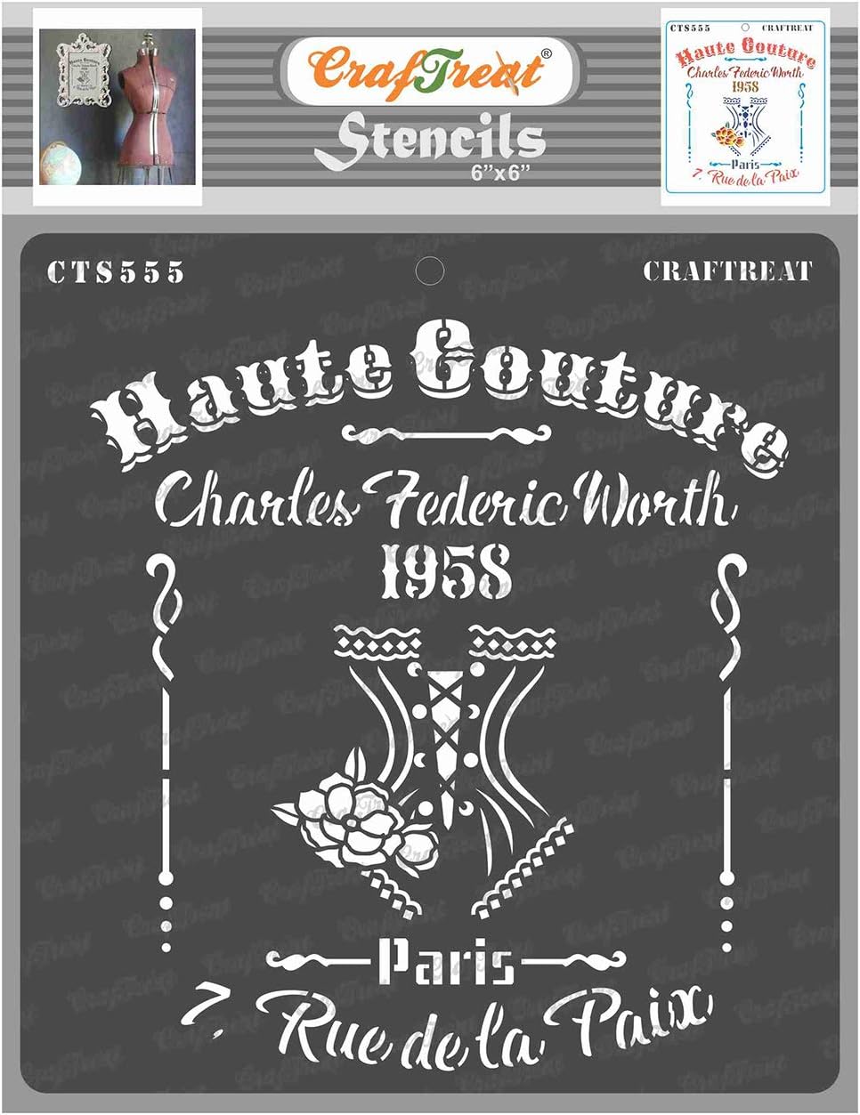 CrafTreatReusable Fashion Stencils for Painting on Wood, Canvas, Paper, Fabric, Floor, Wall and Tile - Haute Couture - 6x6 Inch - DIY Art and Craft Stencils for Fashion - French Script Stencil