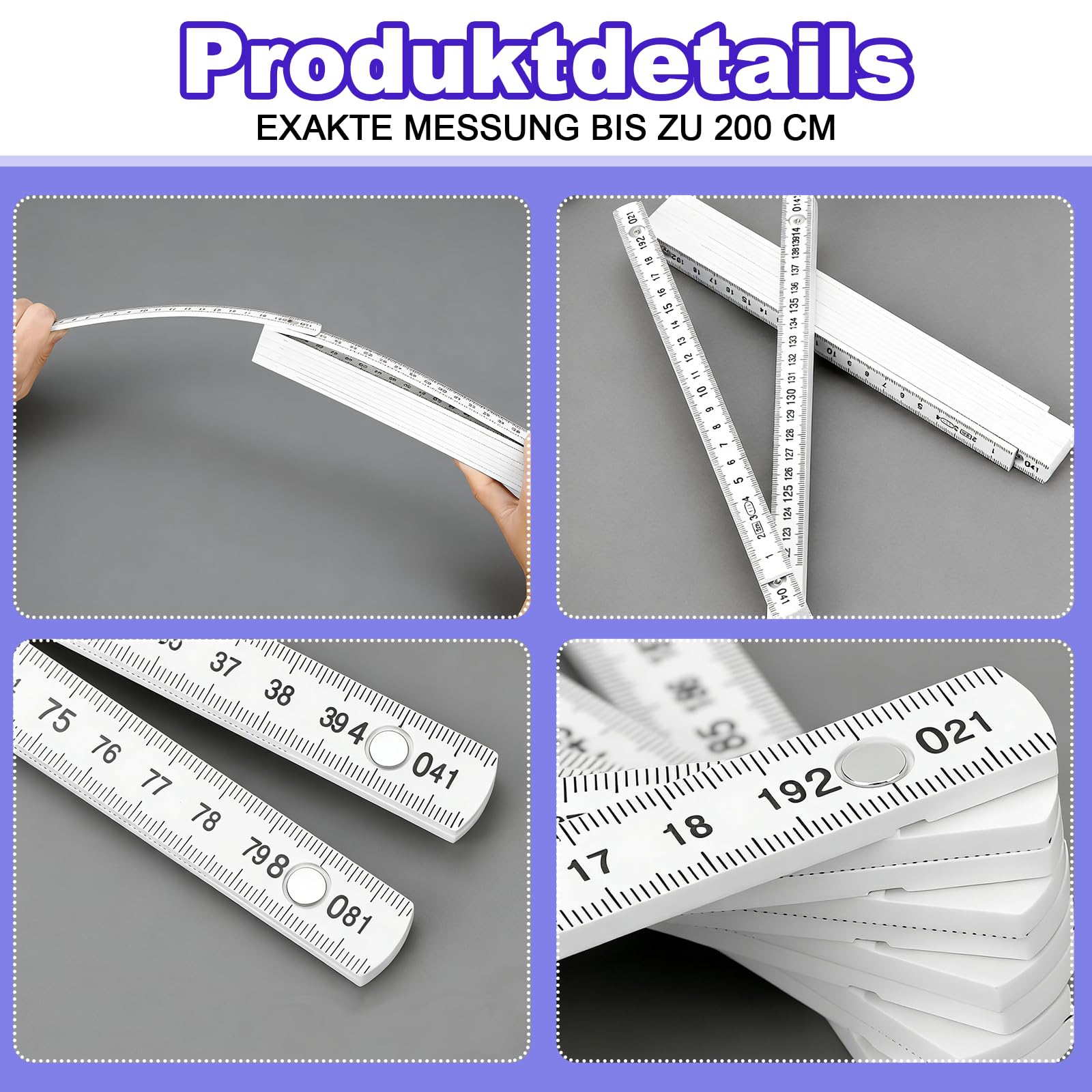 Metro Pieghevole in Plastica Mini 5 Pezzi 2 Metri Righello Articolato Bianco per Cantiere Scuola