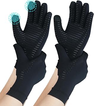 2 Pairs Full Finger Copper Arthritis Compression Gloves with Touchscreen Tips. Relief for Hand Pain, Carpal Tunnel, Rheumatoid, Inflammation, Tendonitis, Trigger Finger, RSI, Fit for Men Women M