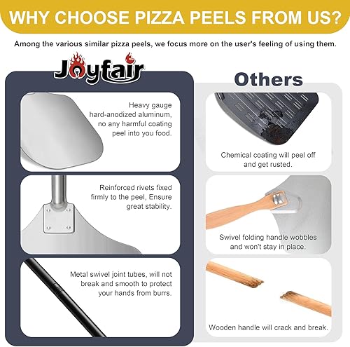 Miniatura 6 de Joyfair - Espátula de aluminio para pizzas (12 pulgadas), pala de pizza de metal de mango largo con cortador basculante, accesorios para horno de