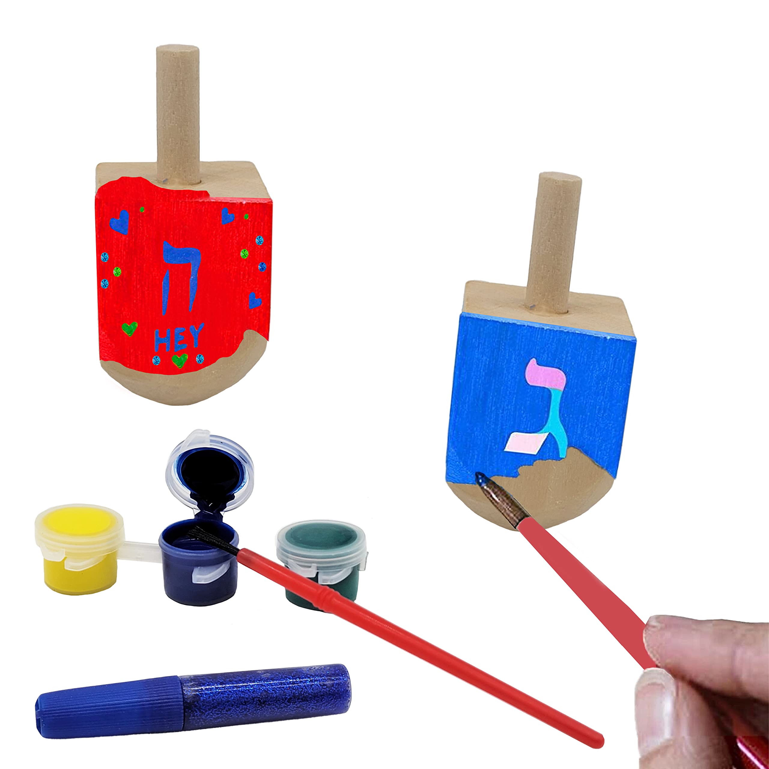 DATIFF 30 Mini Dreidels in Legno da Dipingere per Bambini, Set di