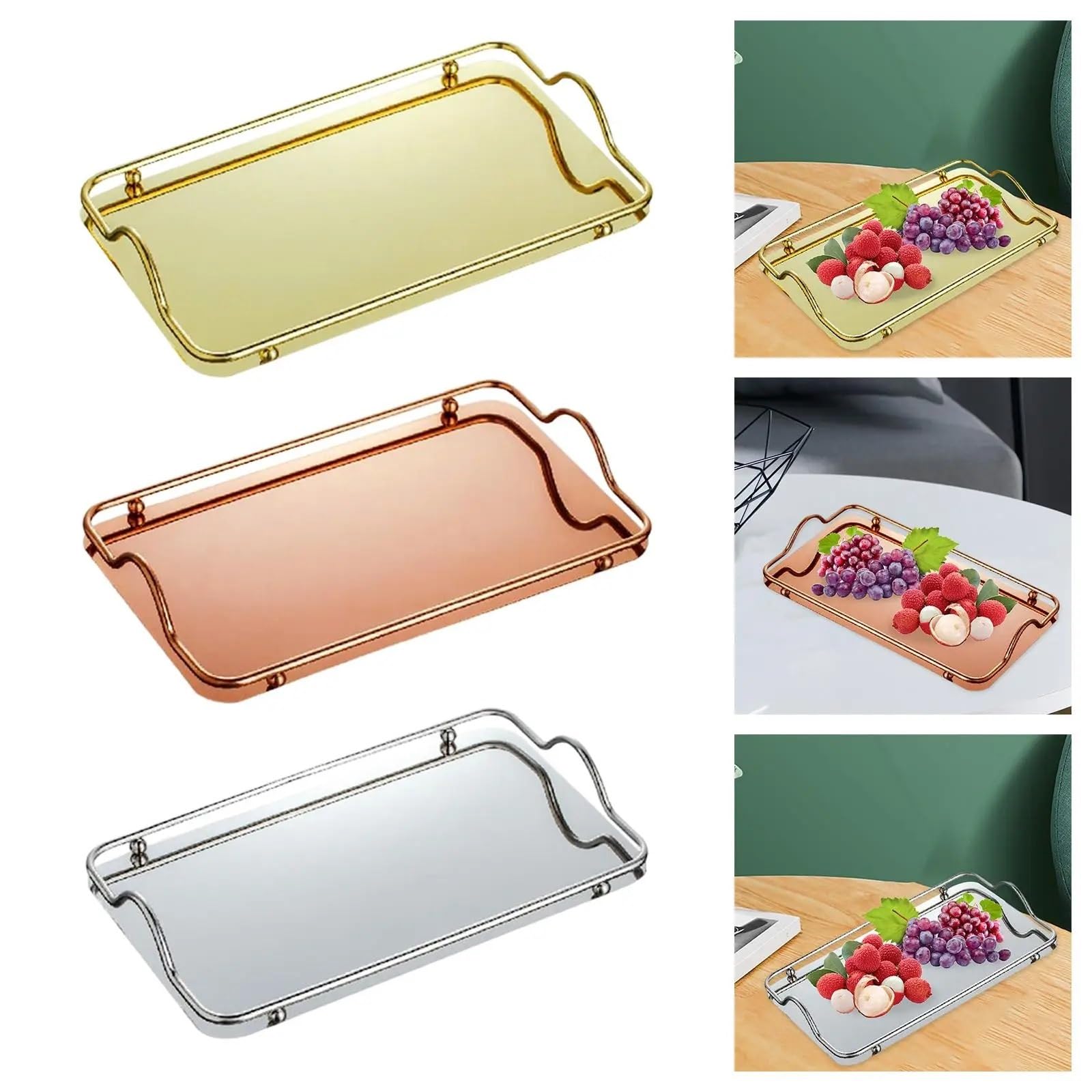 Bandeja Rectangular para Servir Frutas, decoración del hogar, postres, Dulces, Joyas, Bandeja para tocador, baño y hogar (Plata)