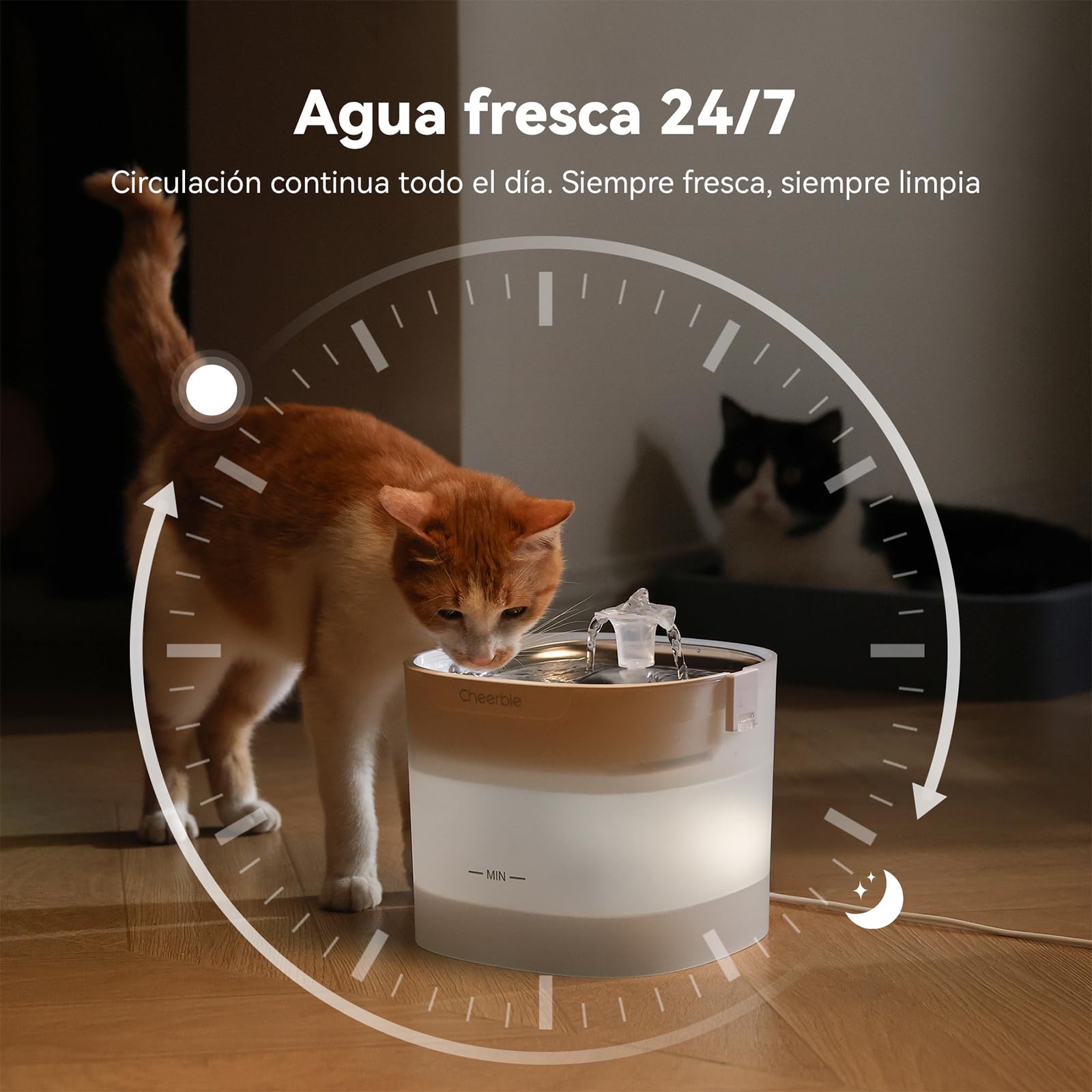 Cheerble E1S - Fuente para gatos (acero inoxidable, sin bomba, 23 dB, 2 L)