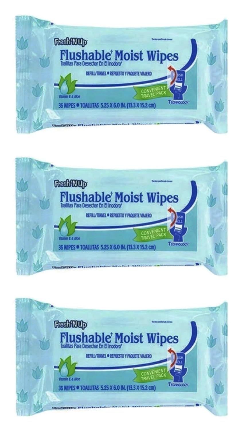 Fresh' N Up Flushable Moist Wipes with Vitamin E & Aloe
