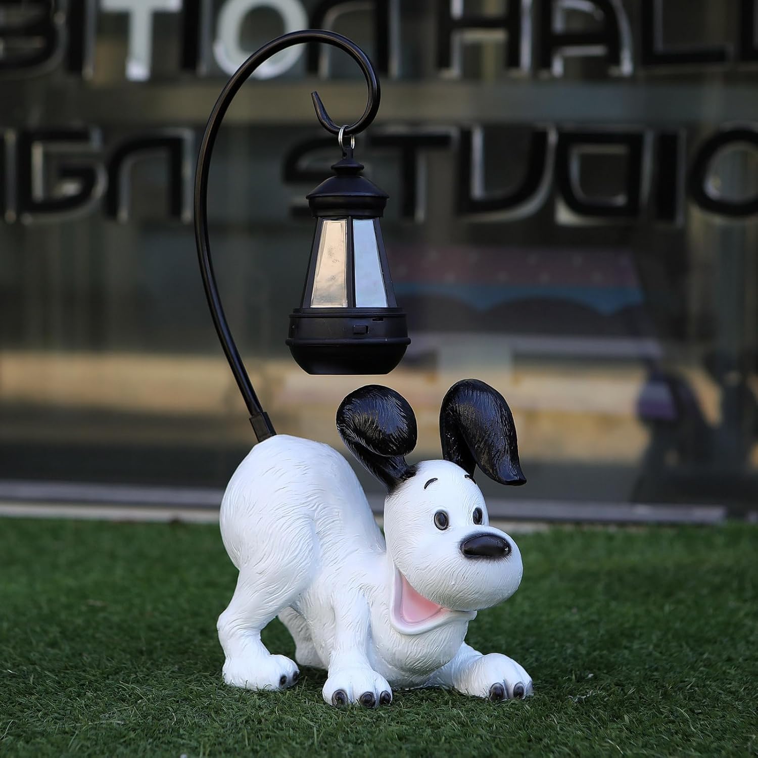 Laughing Dog Figurine with Solar-Powered LED Light 15.9 Inch Tall Perfect for Gift Garden Decor or Housewarming for Dog Lovers White
