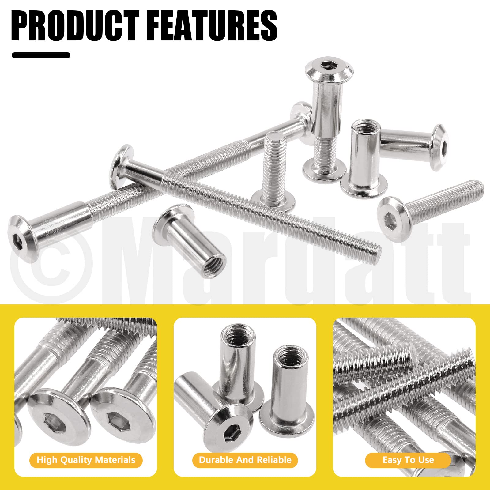 Mardatt 85 Pcs 7 Size M6x20mm-80mm Nickel Plated Silver Hex Drive Socket Cap Bolts Assortment Kit with Hex Key Countersunk Screw Barrel Nuts Binding Screws for Crib Belt Buckle Cabinet Furniture - Image 3