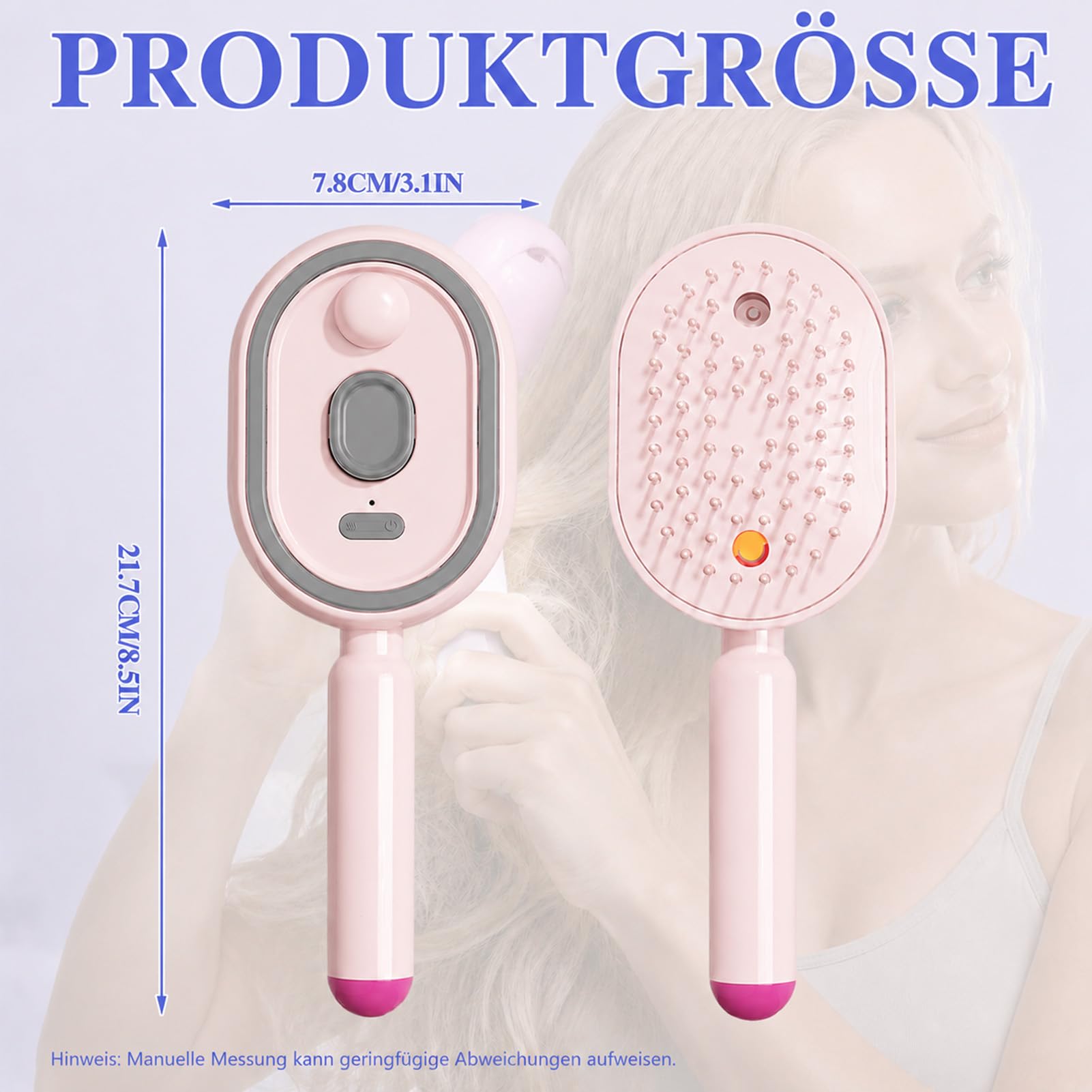3 in 1 Elektrischer Sprüh-Luftkissen-Massagekamm, Luftkissen-Massagekamm zur Kopfhautpflege, Entwirrungsbürste mit Nachfüllbarem Ätherischem Öle, Antistatisch für Damen & Herren (Rosa)