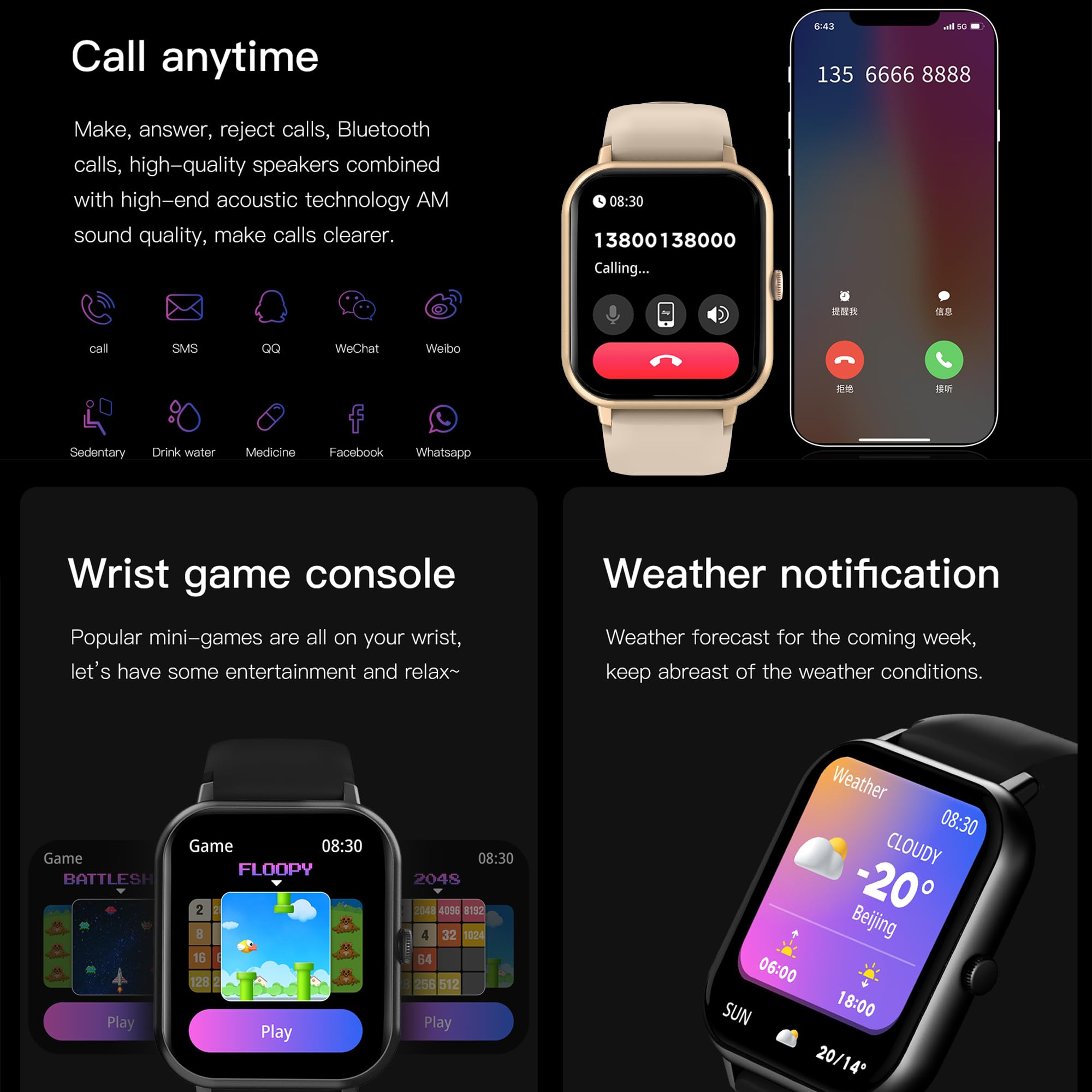 Smartwatch Damen mit Telefonfunktion, 1,83" Touchscreen IP68 Wasserdicht, 123 Sportmodi Aktivitätstracker, Herzfrequenz, Fitnessuhr für iOS Android (Gold)