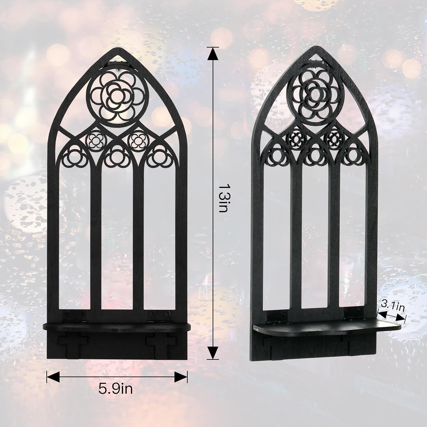 Wooden Gothic Candle Sconces Wall Decor Set of 2