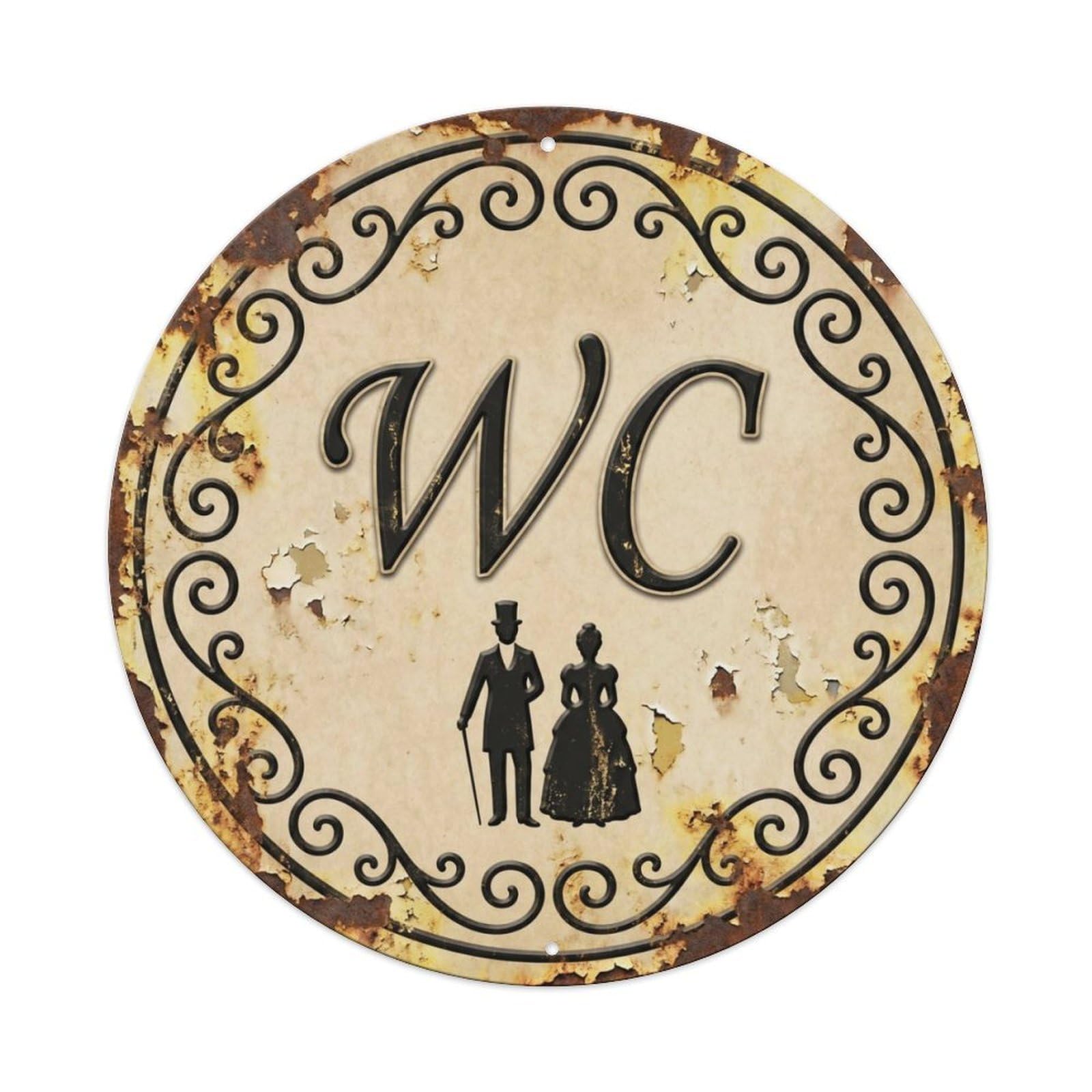 Toilet （WC） Vintage Parchment Emblem Metal Tin Sign Plaque Wall Decor for Cafe, Club Bar, Office, Home Garden Round Metal Poster 8x8Inch