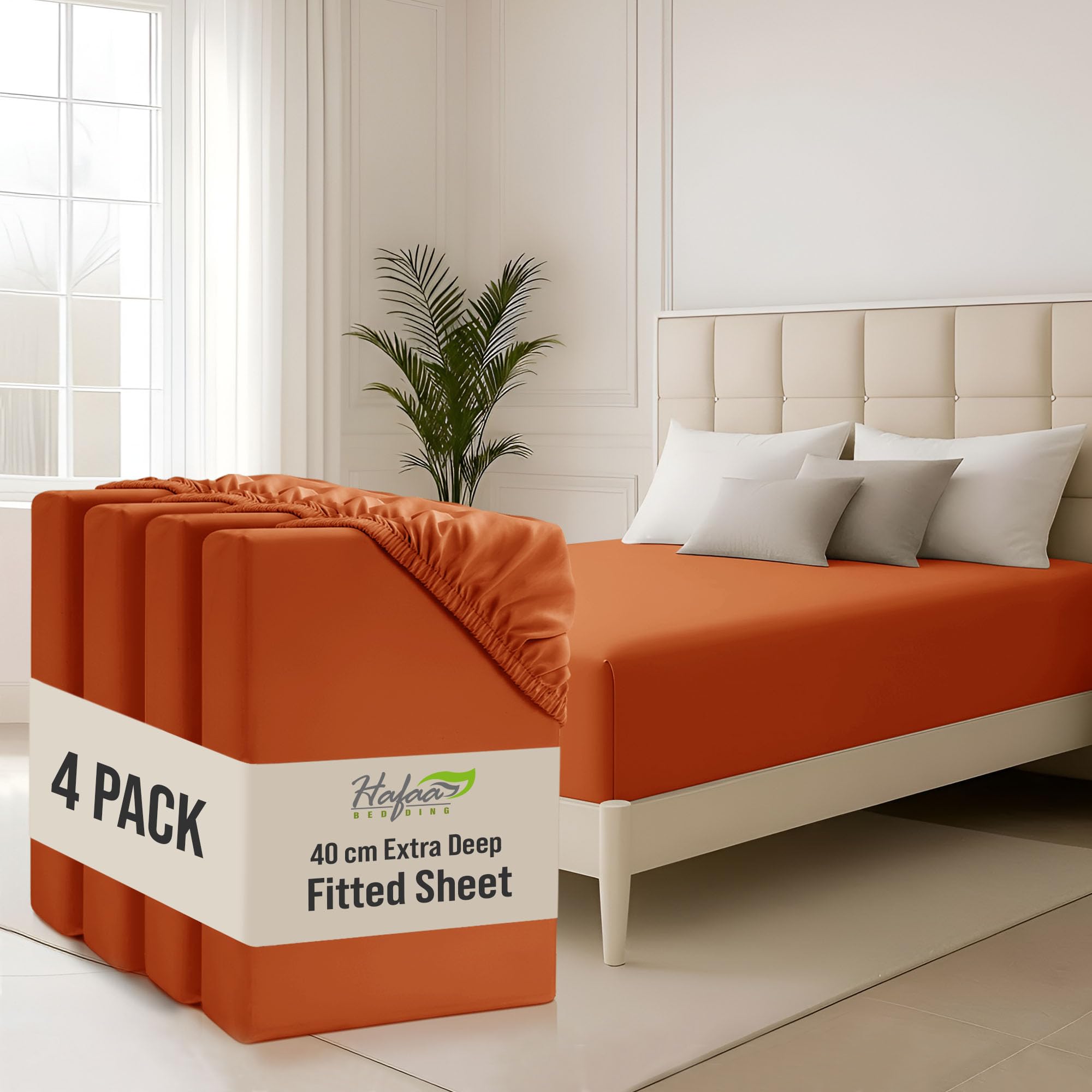 Hafaa Double Fitted Sheet 4 Pack 40Cm Deep Pocket 16 Inch Rust Bed Sheets Hotel Quality Soft Brushed Microfiber Fabric Breathable Shrinkage Fade Resistant Bedsheet โ image 1