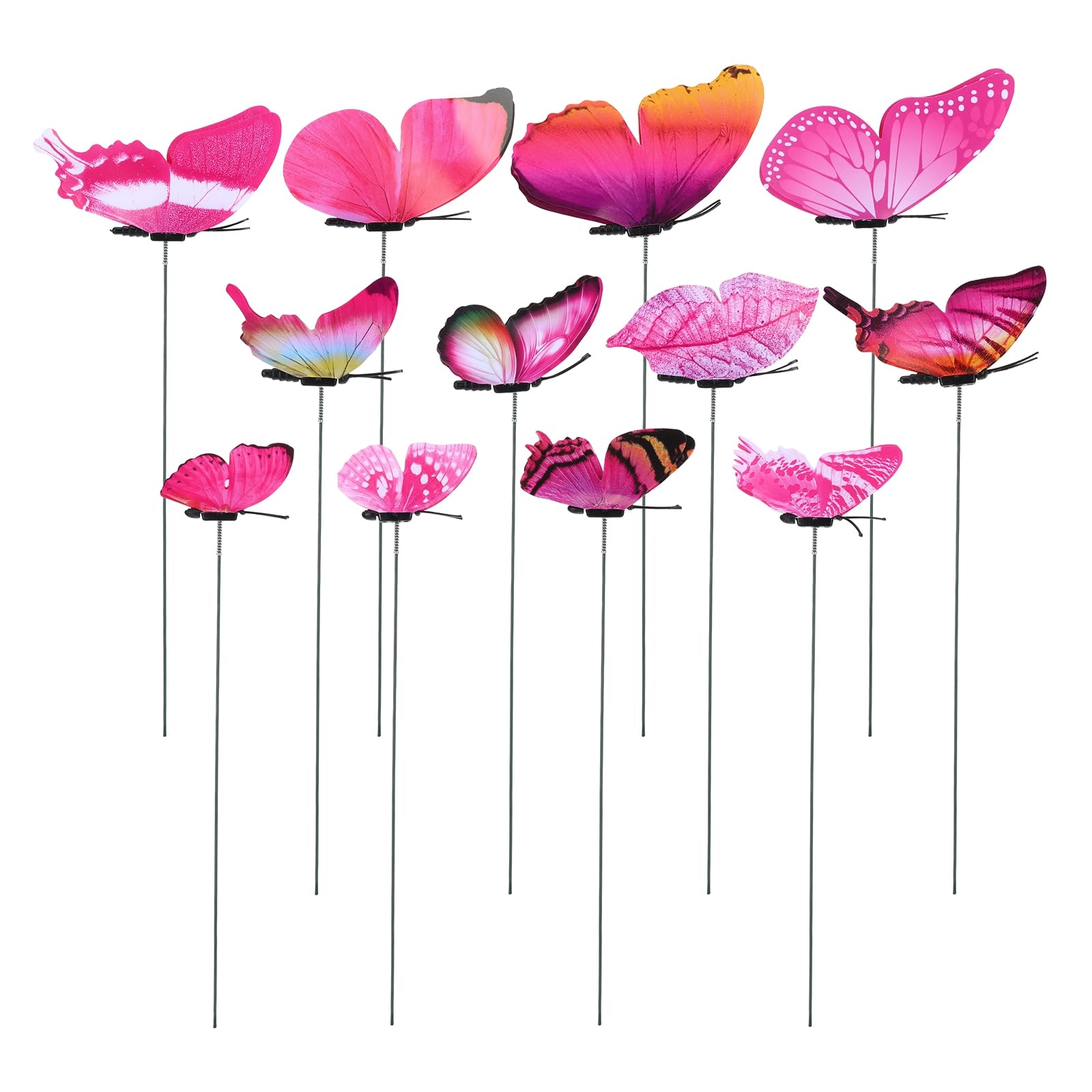 sourcing map 36pcs Butterfly Stakes, 6 Sizes Butterfly Garden Decoration PVC Waterproof Artificial Butterflies Stick Plant Stakes for Indoor Outdoor Christmas Yard Decor, Pink
