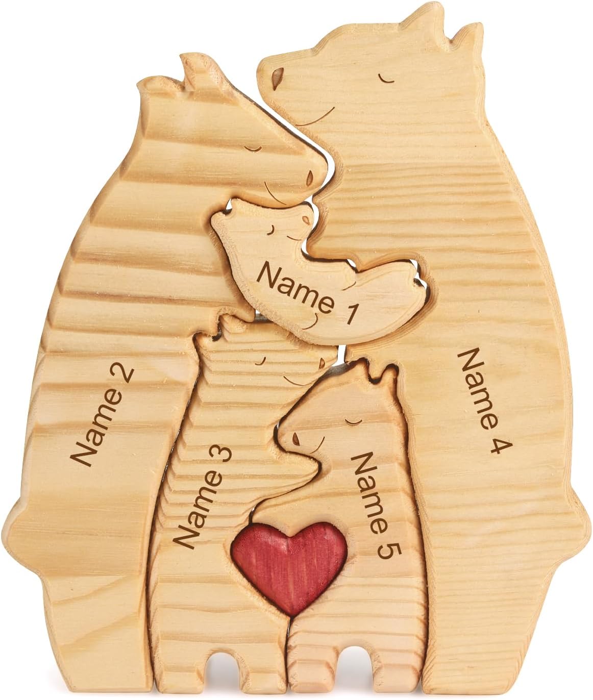 Personalized Christmas Wooden Bear Puzzle - Custom Sculpture with 2-6 Family Names Pieces Home Decor Gift for Mom Dad