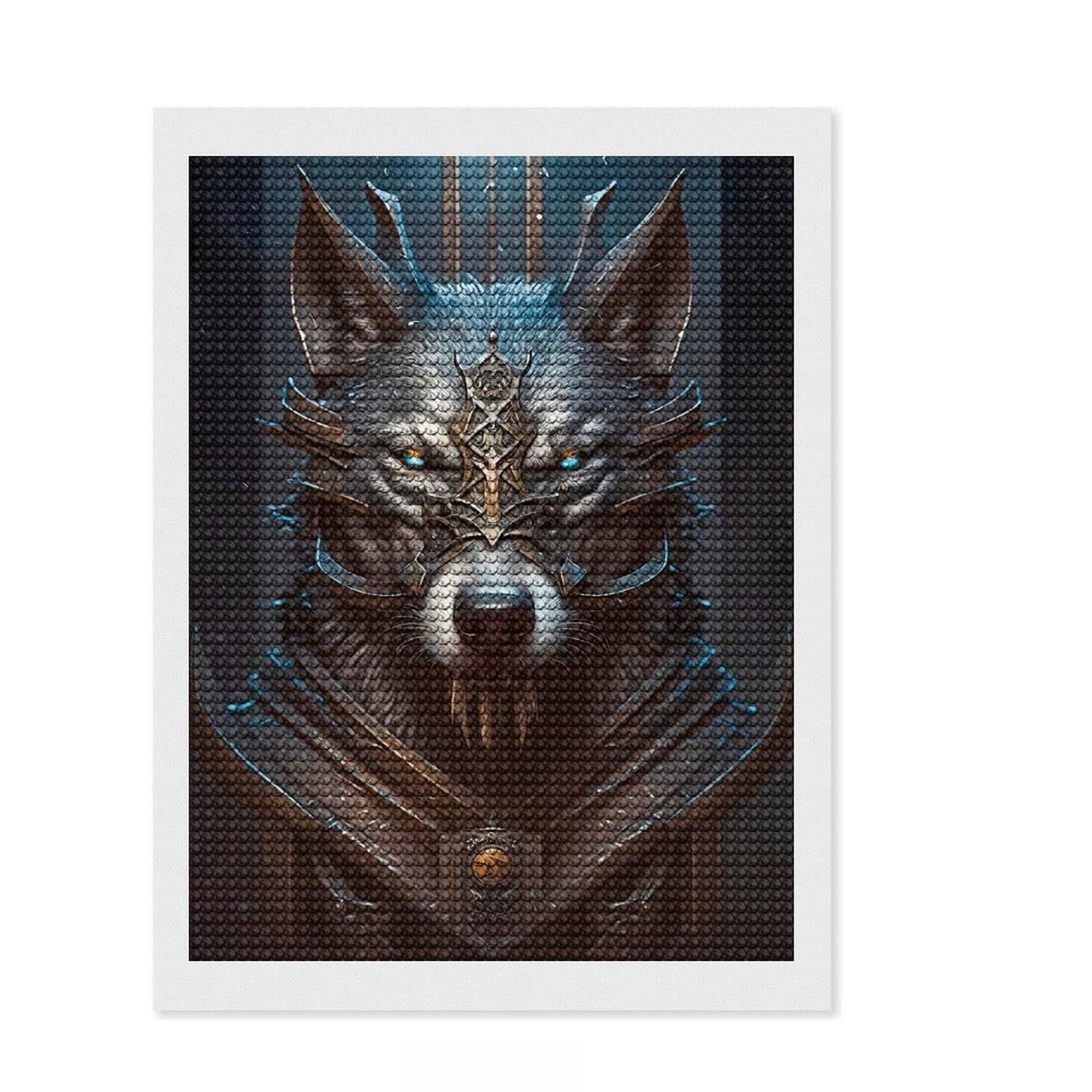Junmoney Wolf Legendary Crystal Diamond Art Kit 12"x16", Vintage Style Decor, Stress Relief Craft, Thoughtful Present, Aesthetic Room Decor