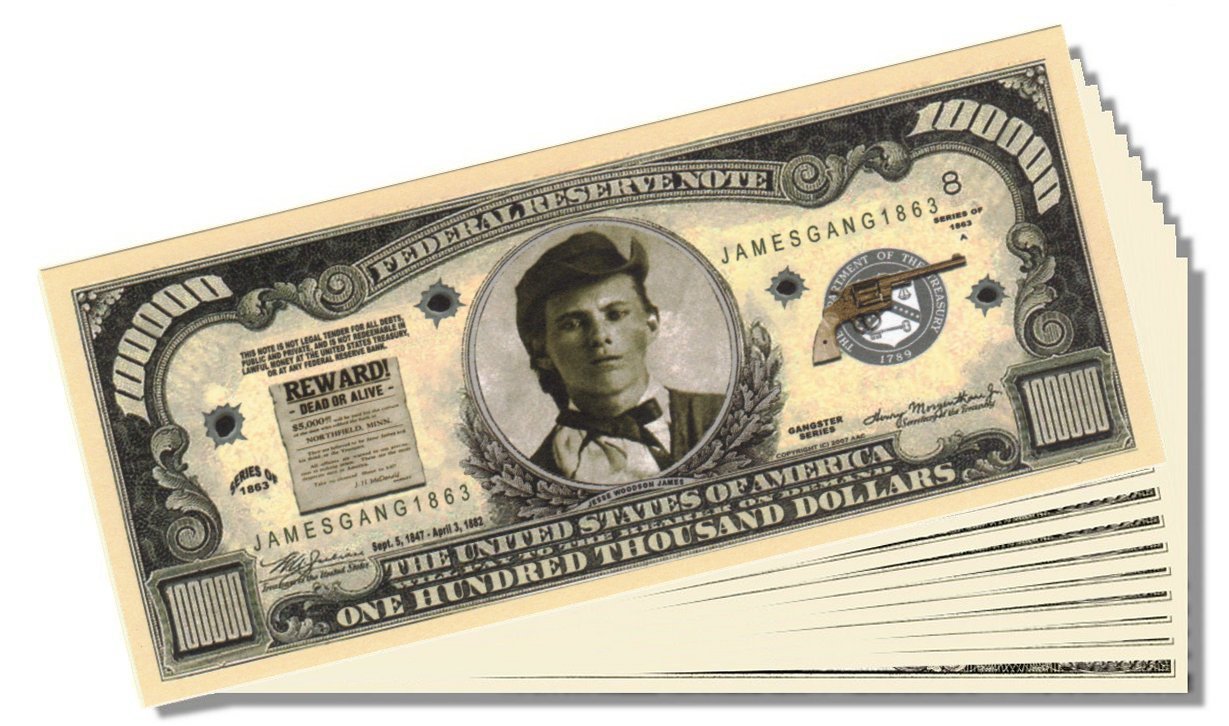 Jesse James Million Dollar Bill - 10 Count with Bonus Clear Protector & Christopher Columbus Bill