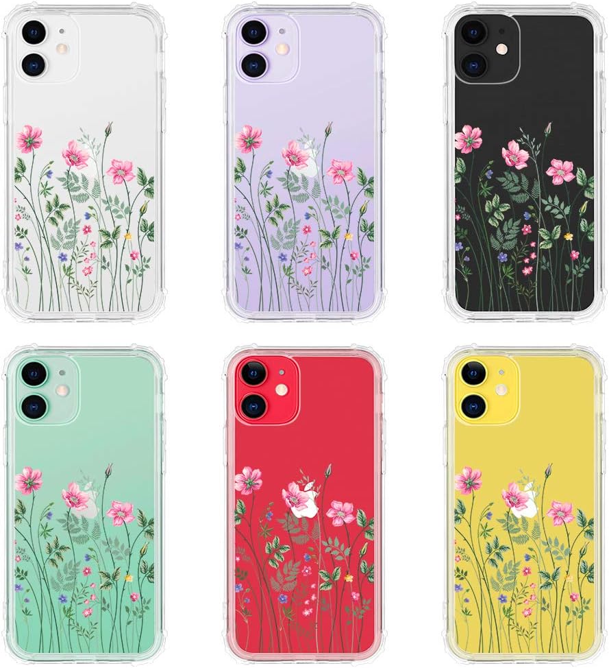 Caka Clear Case for iPhone 11 Flower Clear Case Floral Pattern Design for Girls Women Girly Cute Slim Soft TPU Transparent Shockproof Protective Case for iPhone 11 6.1 inches (Pink Floral)