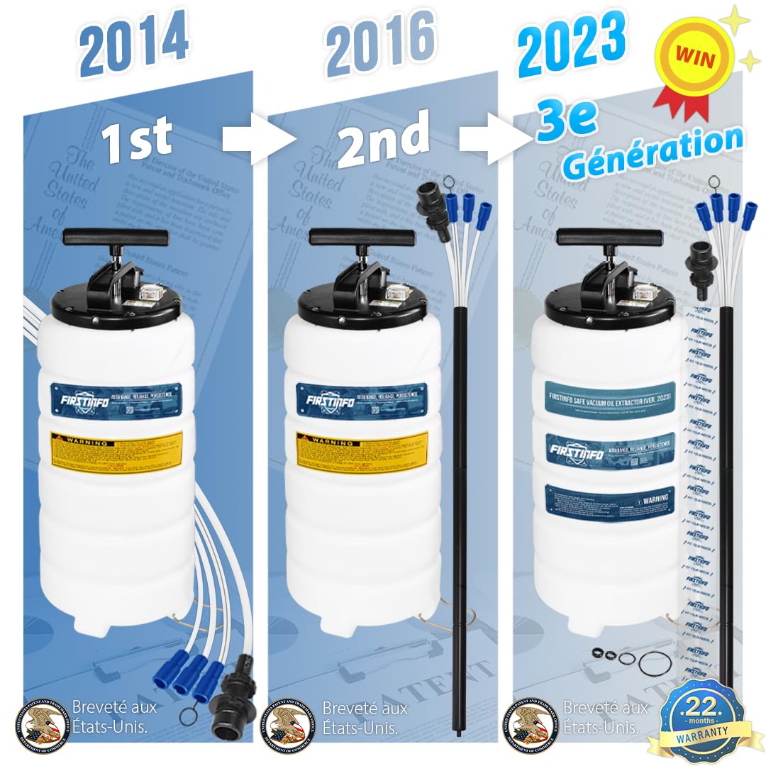 FIRSTINFO A1106H | Extracteur d’Huile 15L Manuel | 3ᵉ génération breveté | Soupape de sécurité | 5 tuyaux Dont Un Ultra-Fin,130 cm | fabriqué à Taïwan