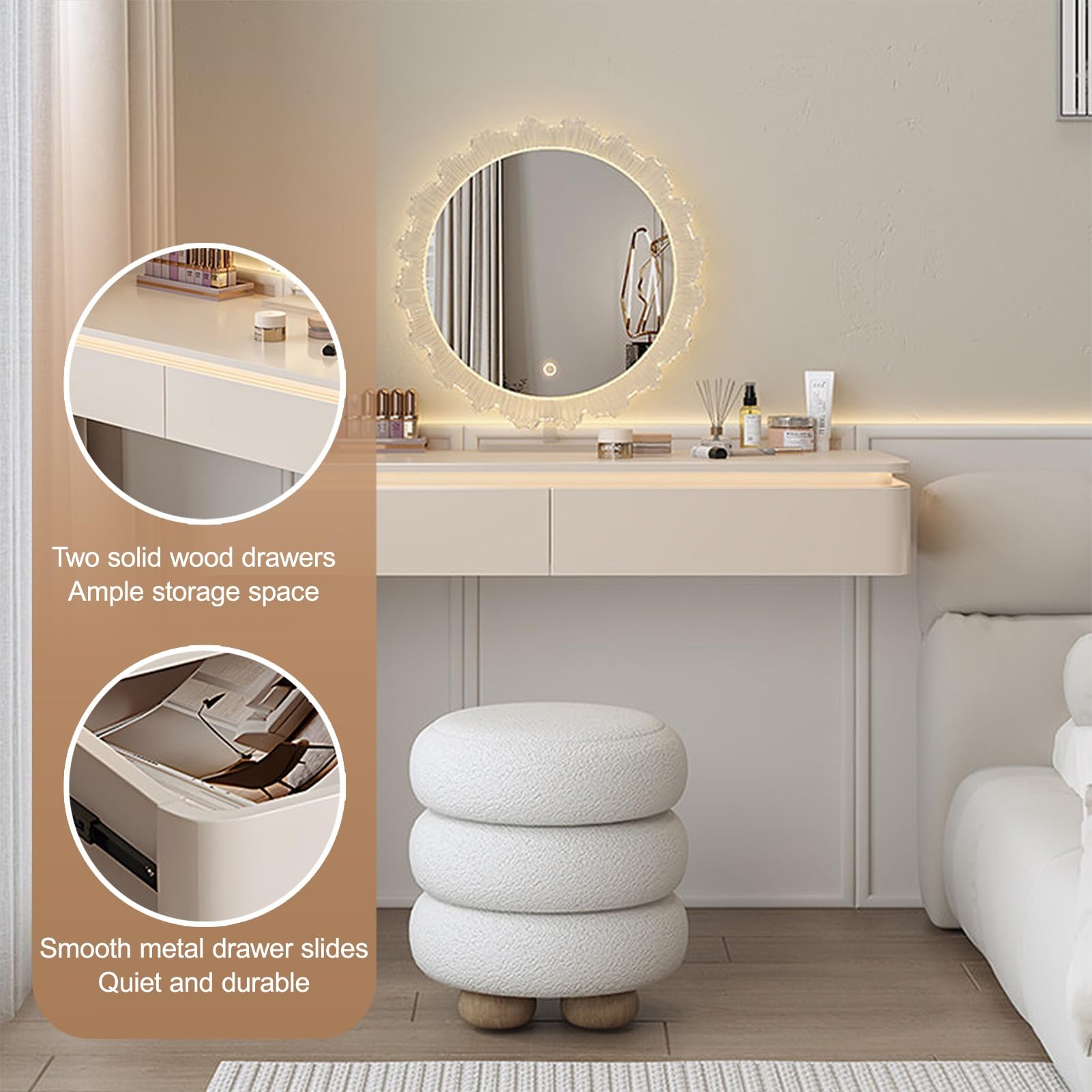 Tavolo da Trucco a Parete con vano portaoggetti, per organizzare Trucchi e Gioielli, con Luce LED a sensore, Ideale per Camera da Letto, Soggiorno e Ufficio (Nero, 80 cm/31,5 Pollici)
