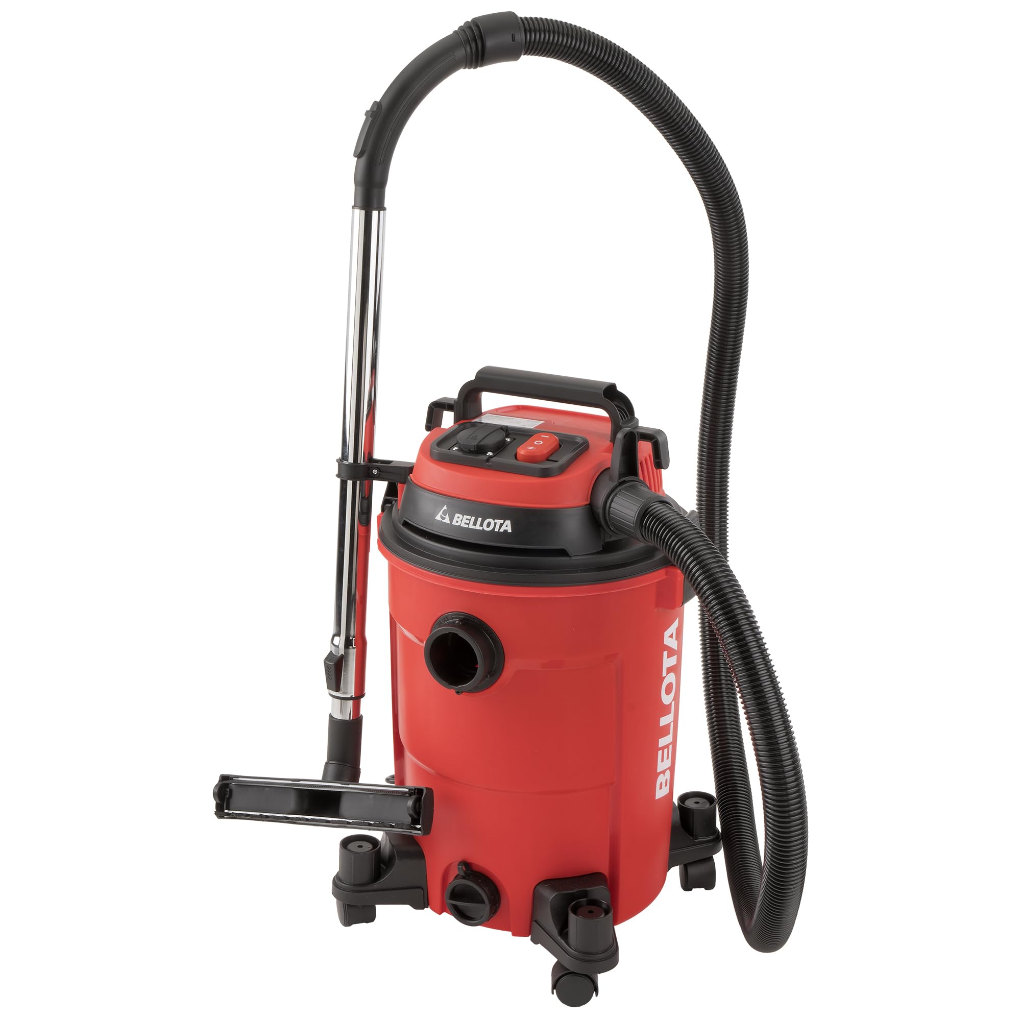 Bellota ASL2500SE - Aspirador con cable para aspirar restos líquidos y sólidos sincronizado, 25L, 2KW, Manguera (32mm Ø) de 2 metros, Tubo extensible metálico (440mm), enchufe sincronizado, con ruedas