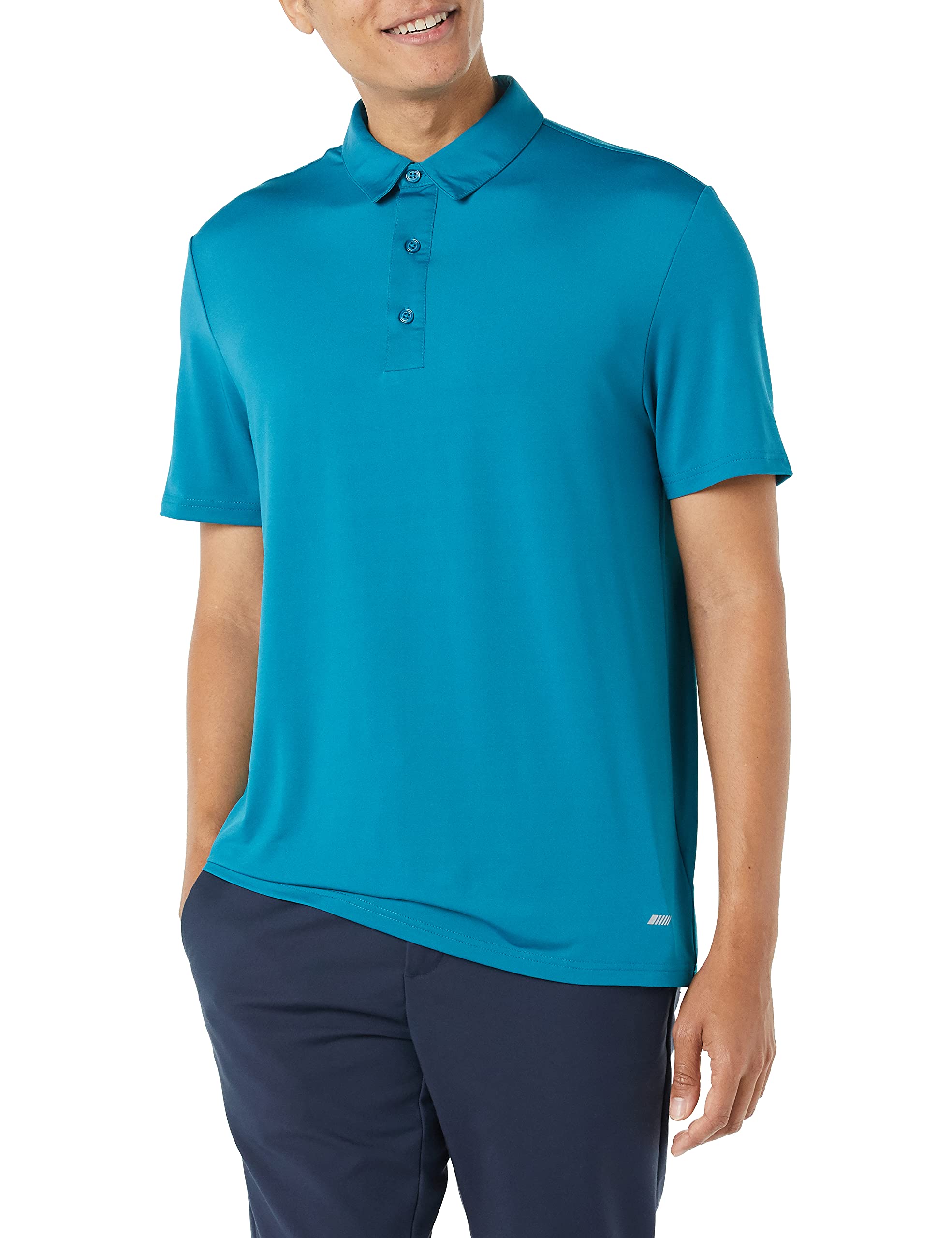 Amazon Essentials Men's Tech Stretch Polo Shirt, Teal, Medium