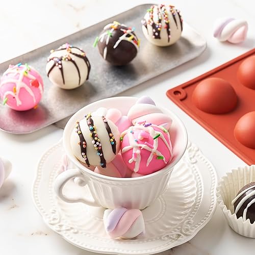 Miniatura 6 de Paquete de 2 moldes de silicona semiesfera, moldes de bomba de chocolate caliente de 1.5 pulgadas, 15 cavidades de media esfera de silicona para