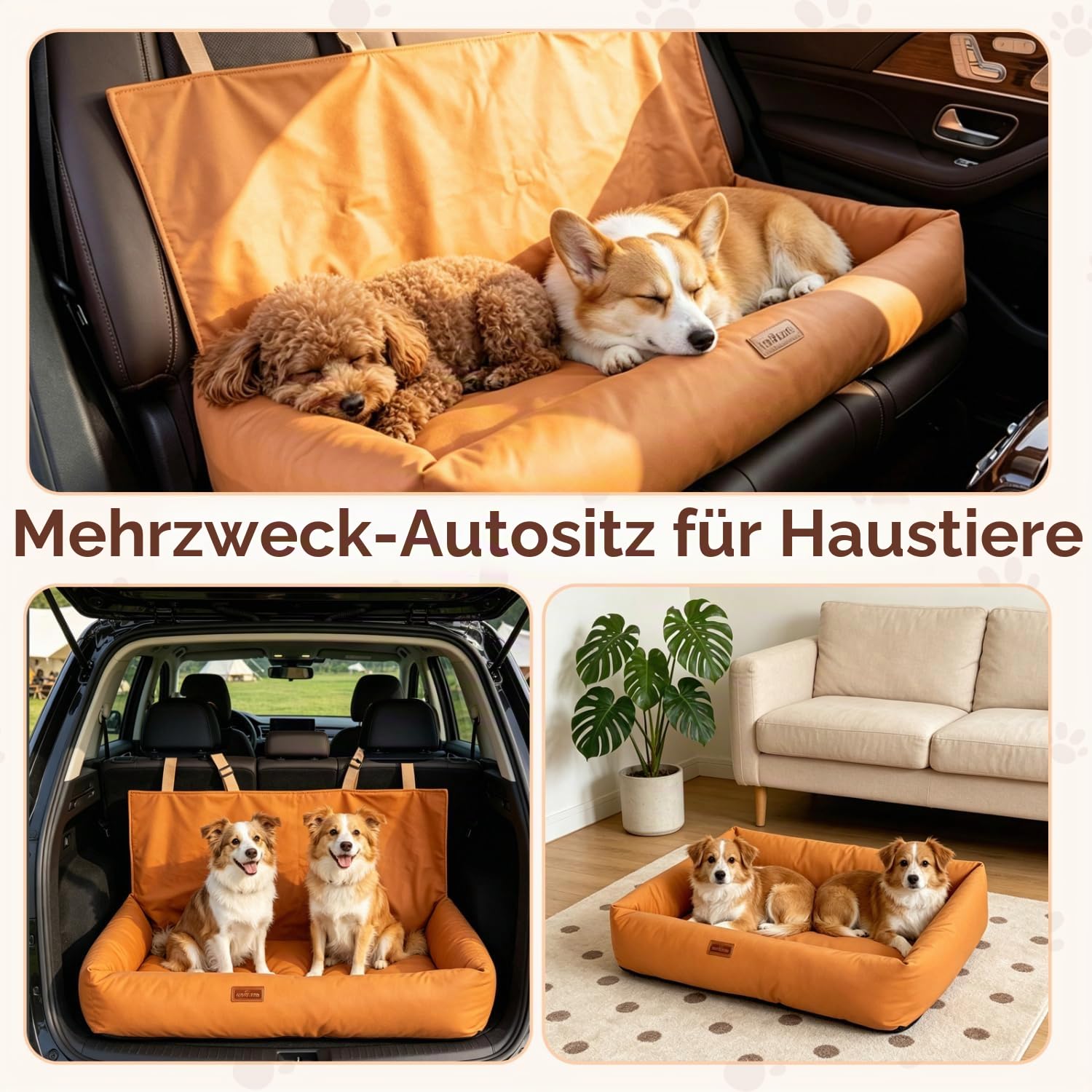 Nobleza - Hunde Autositz für Mittelgroße und Große Hunde, Wasserdichter Rutschfester, Autositz Hund mit 2 Sicherheitsleinen, Geeignet für mittelgroße bis große Hunde, L92*W52*H47cm, Orange