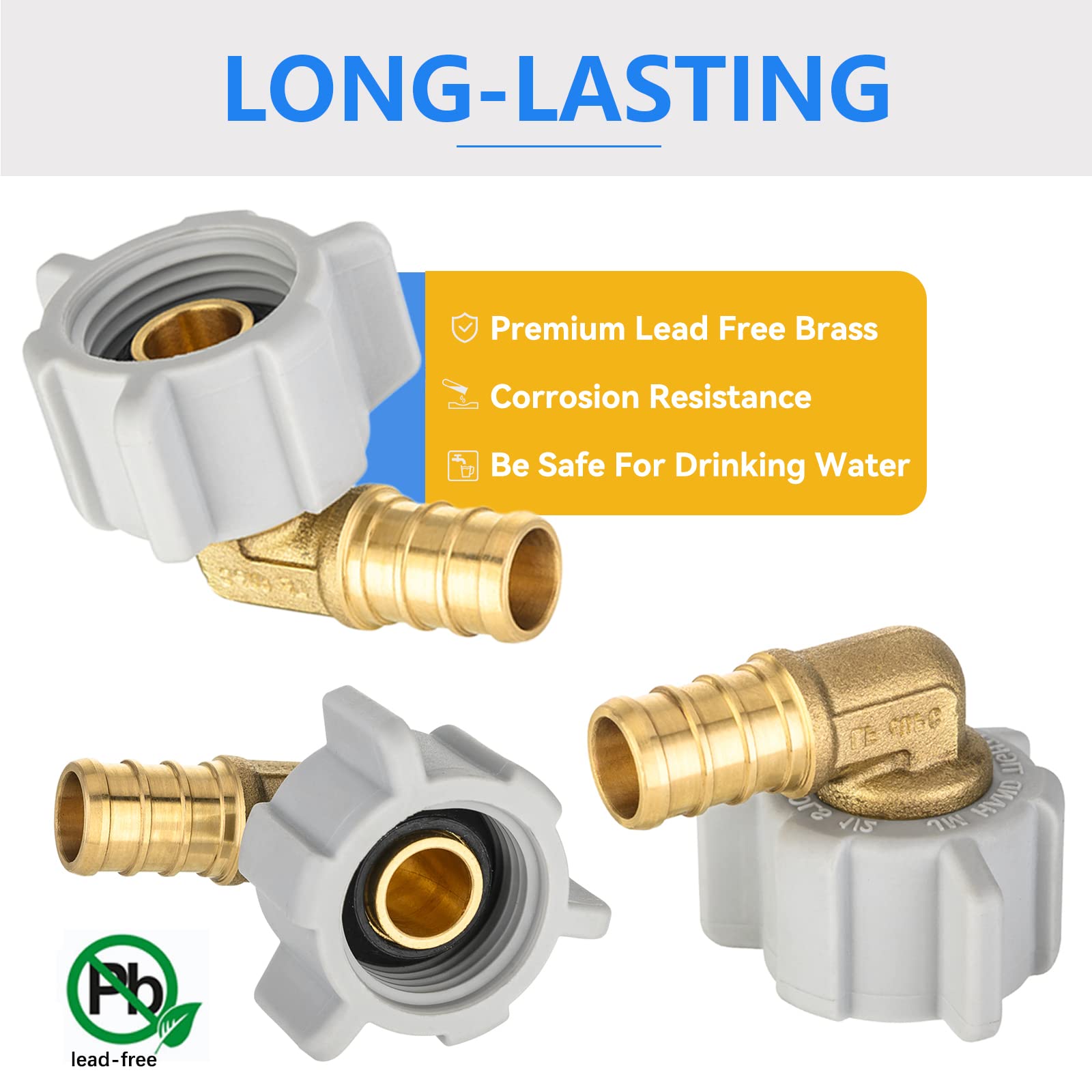 Paquete de 25 Accesorios PEX, Codo Giratorio roscado Hembra NPT de 3/4" x 3/4", Accesorio de engaste de plomería de latón PEX F1807