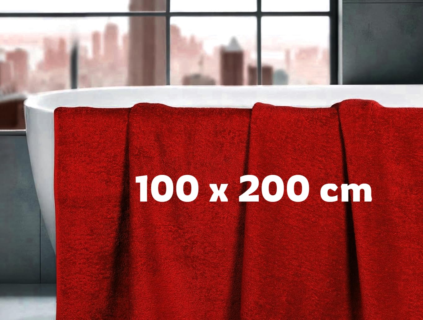 LoomTrove Pack of 2 Extra Large Jumbo Bath Sheets 100 x 200 cm 100% Egyptian Combed Cotton XL Towels Quick Dry Big Bath Sheet Super Soft Hotel Quality Towels Set (Red) - Image 4