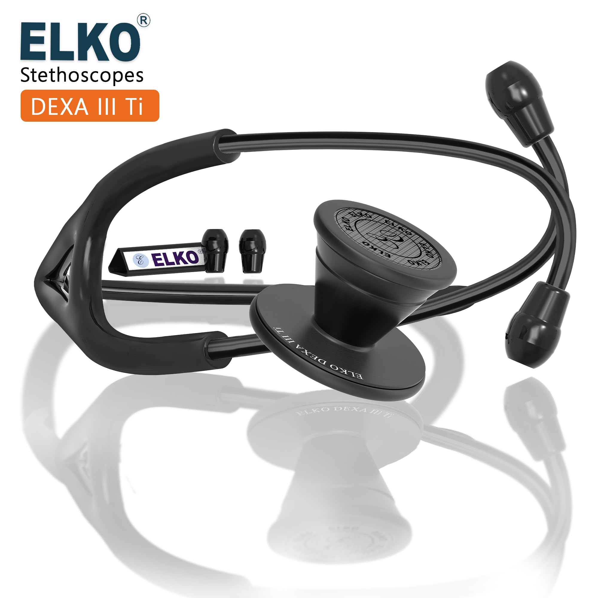 ELKO EL-250 DEXA III Ti Black Edition Titanium dual head acoustic stethoscope | Adult & Pediatric Stethoscope with Double-sided Natural Titanium Chestpiece | Two-Way PVC Tubing | Doctors & Medical Students (BLACK) - Image 4 thumbnail
