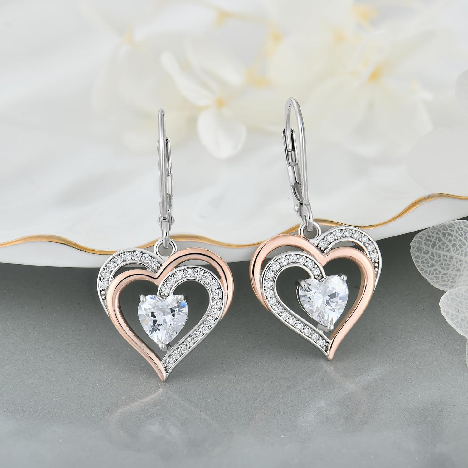 Heart Leverback Earrings for Womens, 925 Sterling Silver Dangle Drop Heart Cut Birthstone Jewelry for Women - Image 4
