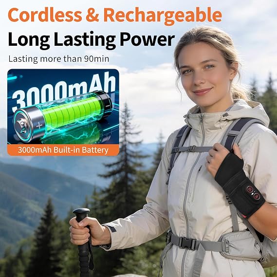 Cordless Wrist Heating Pad with Massage & Red Light, Heated Wrist Brace for Carpal Tunnel Relief, Arthritis Pain, Tendonitis, Rechargeable Wrist Massager for Office, Home, Travel