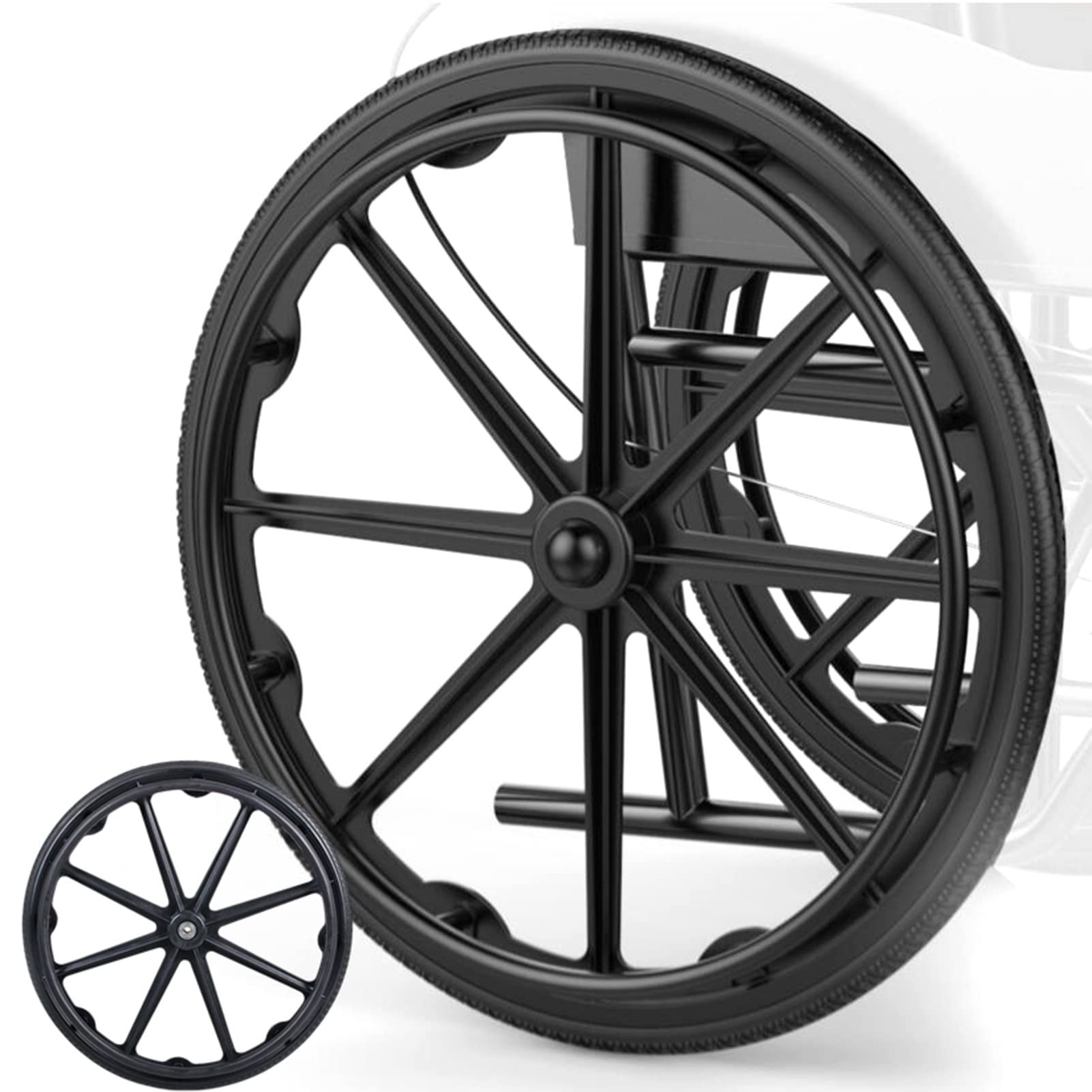 LekLai Ruedas Traseras para Silla de Ruedas de 24 Pulgadas con Volante Manual, Rueda Trasera Sólida de 24X1 3/8 de Repuesto para Silla de Ruedas Manual, 2 Piezas/Black/24X1 3/8