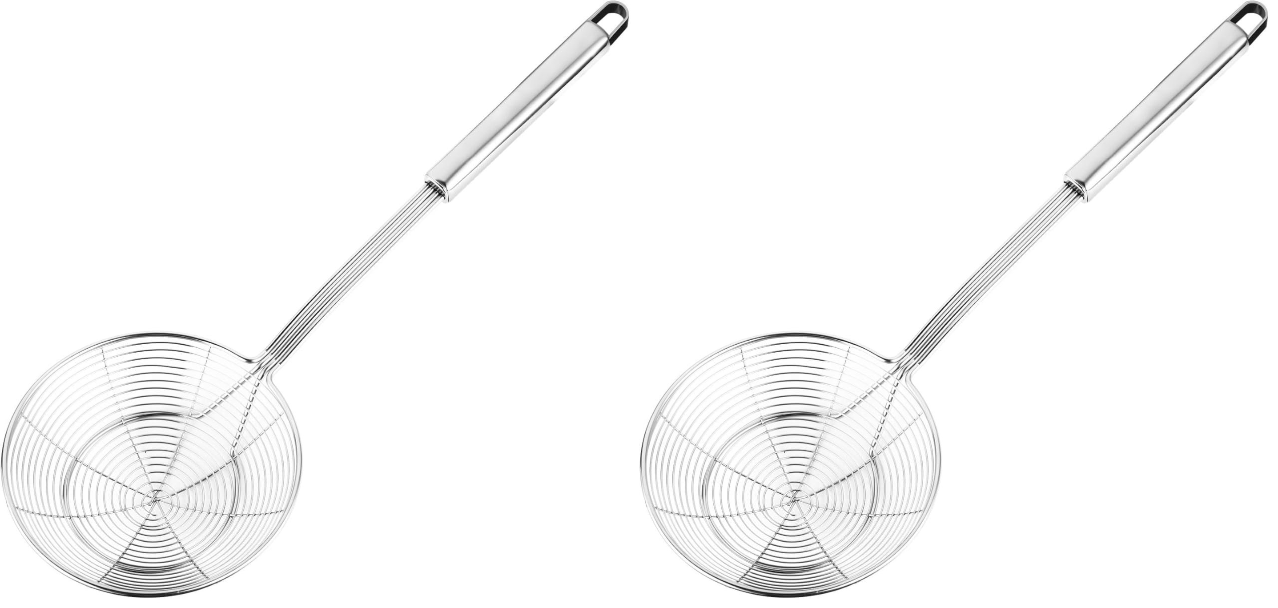 Hiware Solid Stainless Steel Spider Strainer Skimmer Ladle for Cooking and Frying, Kitchen Utensils Wire Strainer Pasta Spoon, 5.4 Inch (Pack of 2)