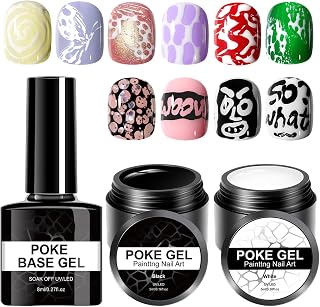 Gel Nail Kit 3-Piece Long-Lasting Professional | Poking Base Gel Nail Design Set for Lace Letters Wave Flower Girls Adults Beginners Home Salon Birthday