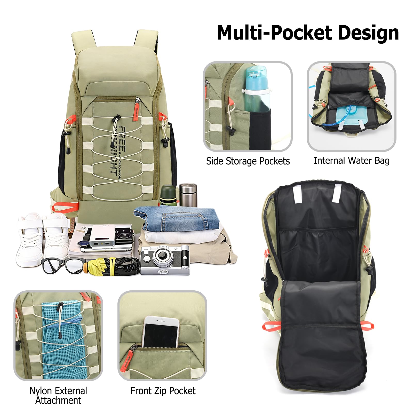 Sac à Dos de Randonnée Outdoor 40L Daypack Imperméable Grand Sac à Dos de Camping Backpack Nylon Léger pour Femmes Hommes Voyage Trekking Escalade Bleu