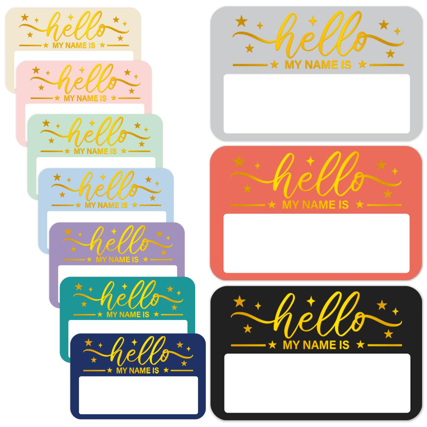 GRITKULTURE Gold Name Tag Stickers 120 Pcs Hello My Name is Stickers 3.2 inch x 2.5inch Gold Foil Adhesive Nametags Name Labels for School Classroom,