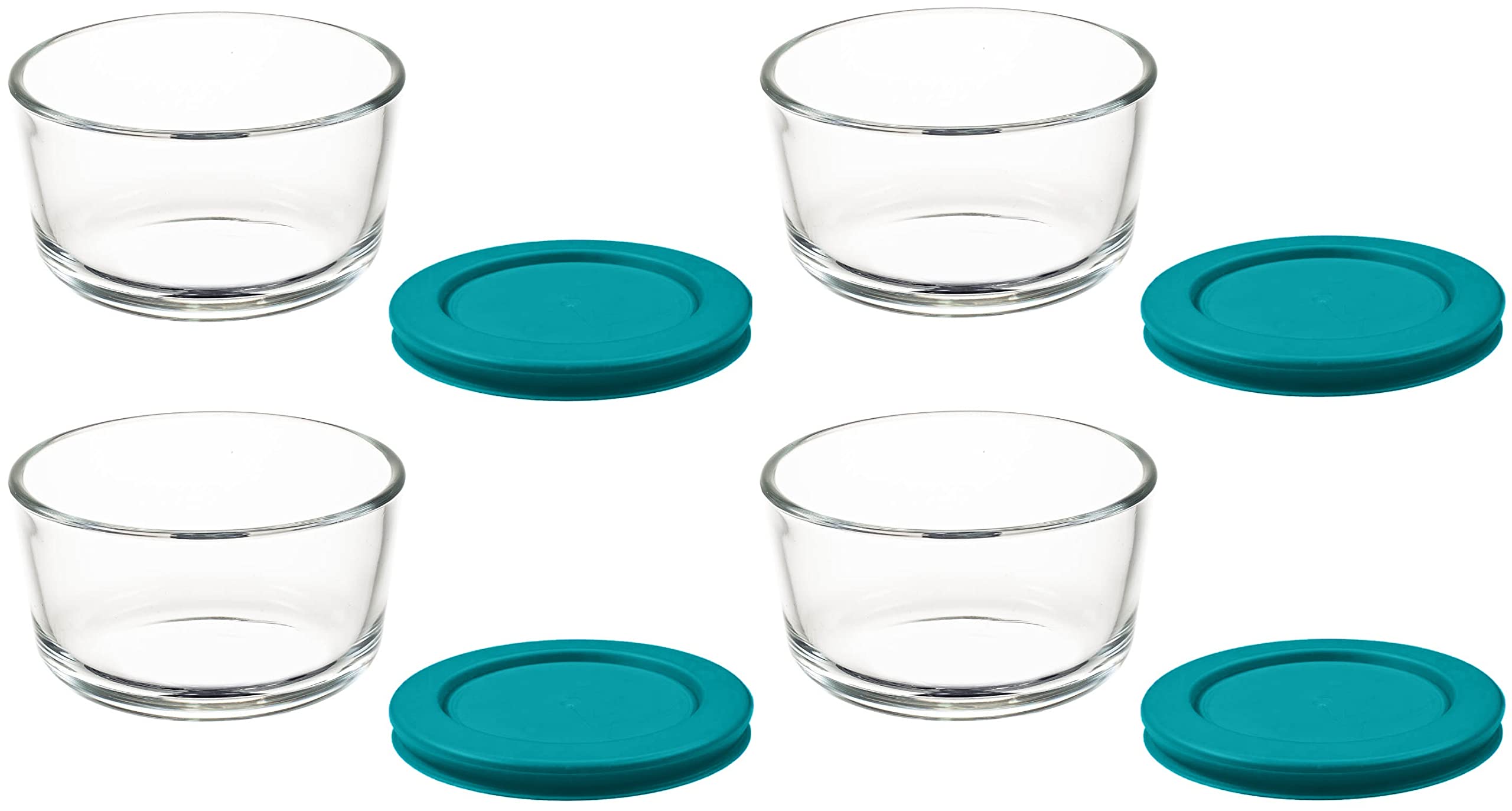 Klareware Glass Food Storage Containers Stackable Meal Prep Lunch Bento or leftover salad bowls 4 Piece Dish w BPA Free Lids (2 Cup - 4 Pack, Turquoise)
