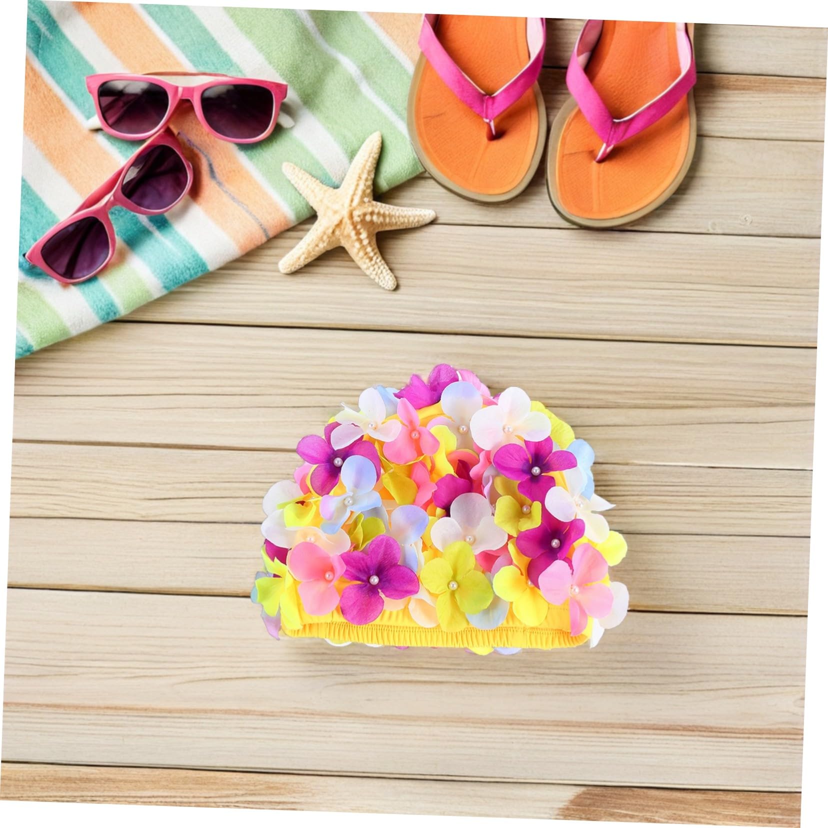 3 Pièces Bonnet de Bain Femme avec Pétales Colorés Étanche Adapté Cheveux Longs et Tresses Confortable et Léger pour Natation