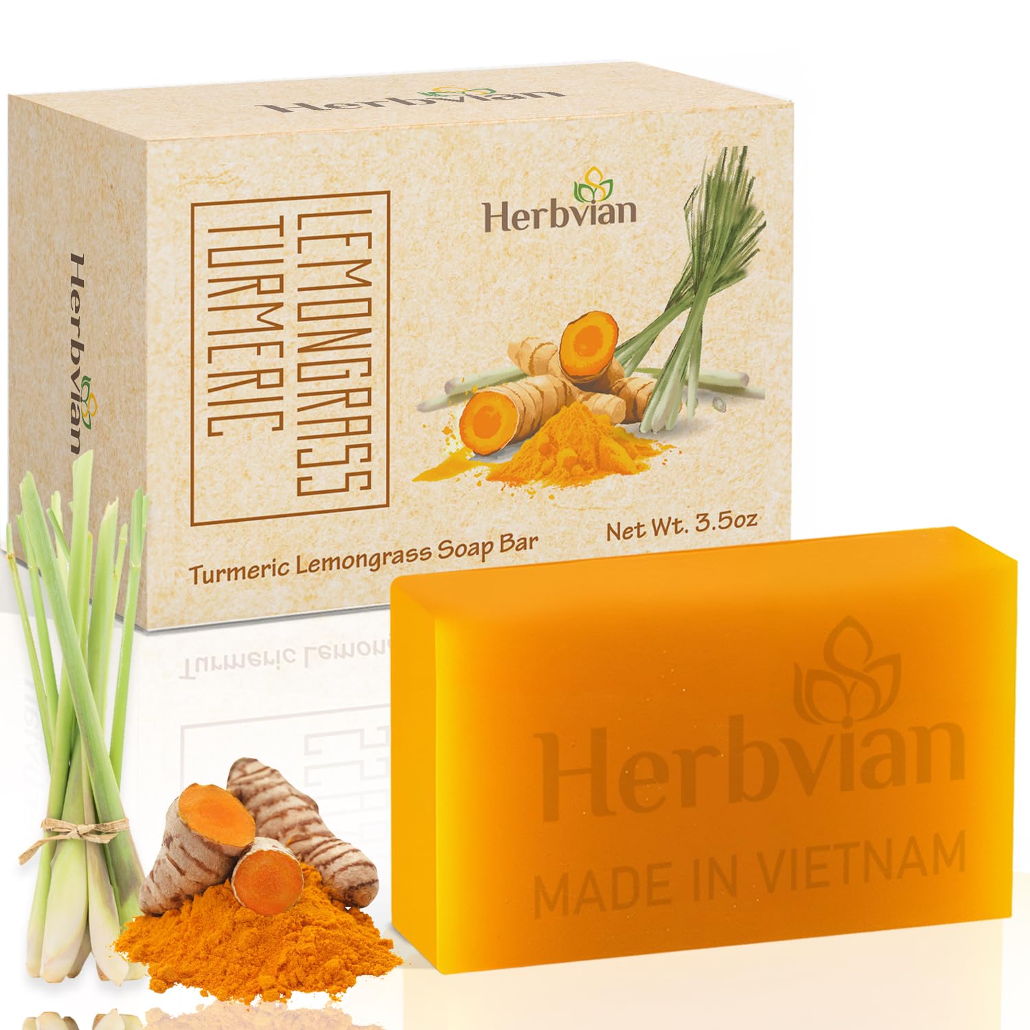 100% Natural Turmeric Soap Bar for Face and Body, Lemongrass Mosquito Repellent Soap, Vietnamese Back Acne Bath Body Soap, Anti-Acne Cleansing Healthy Skin for All Type Skins