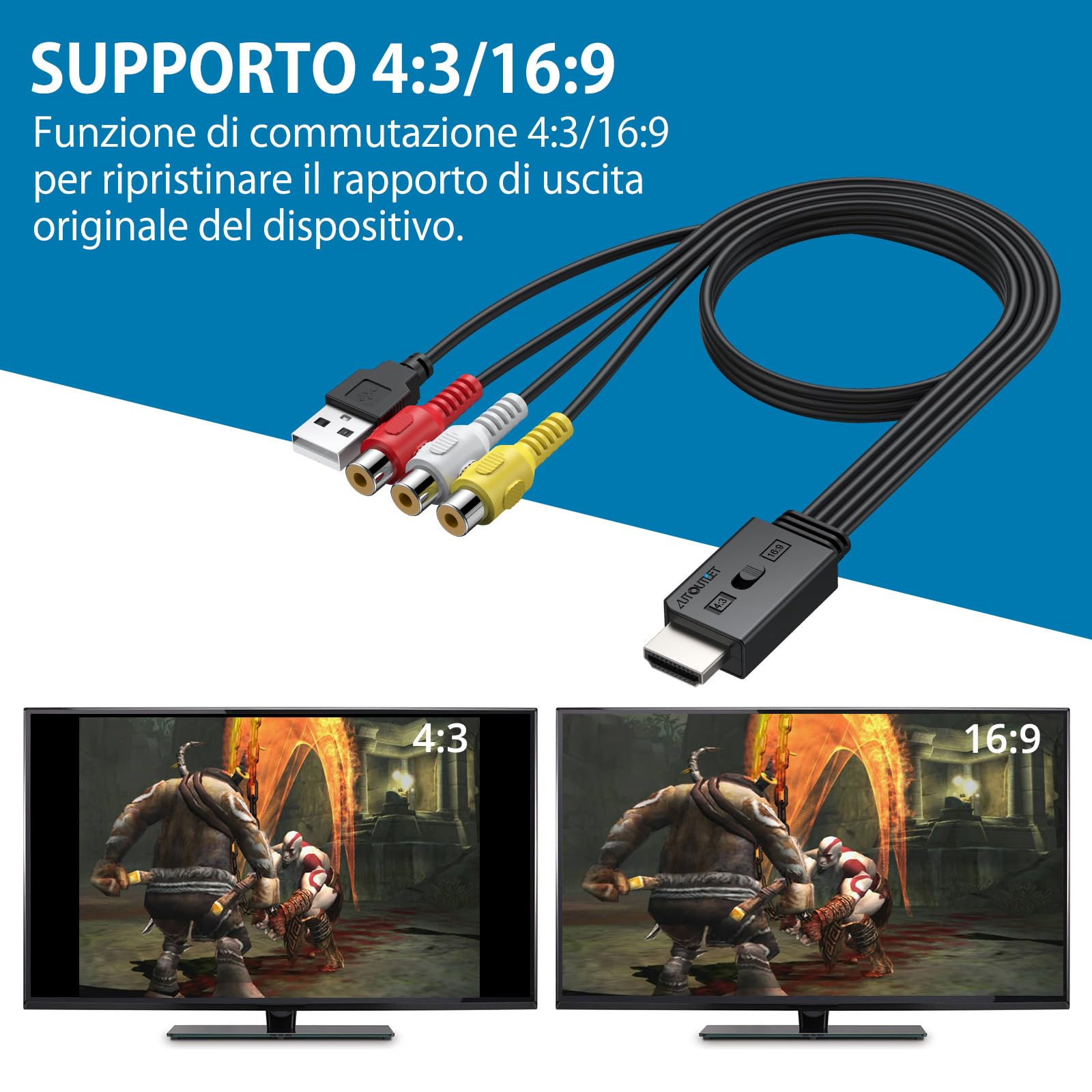 AUTOUTLET Convertitore AV a HDMI E SCART/Wii