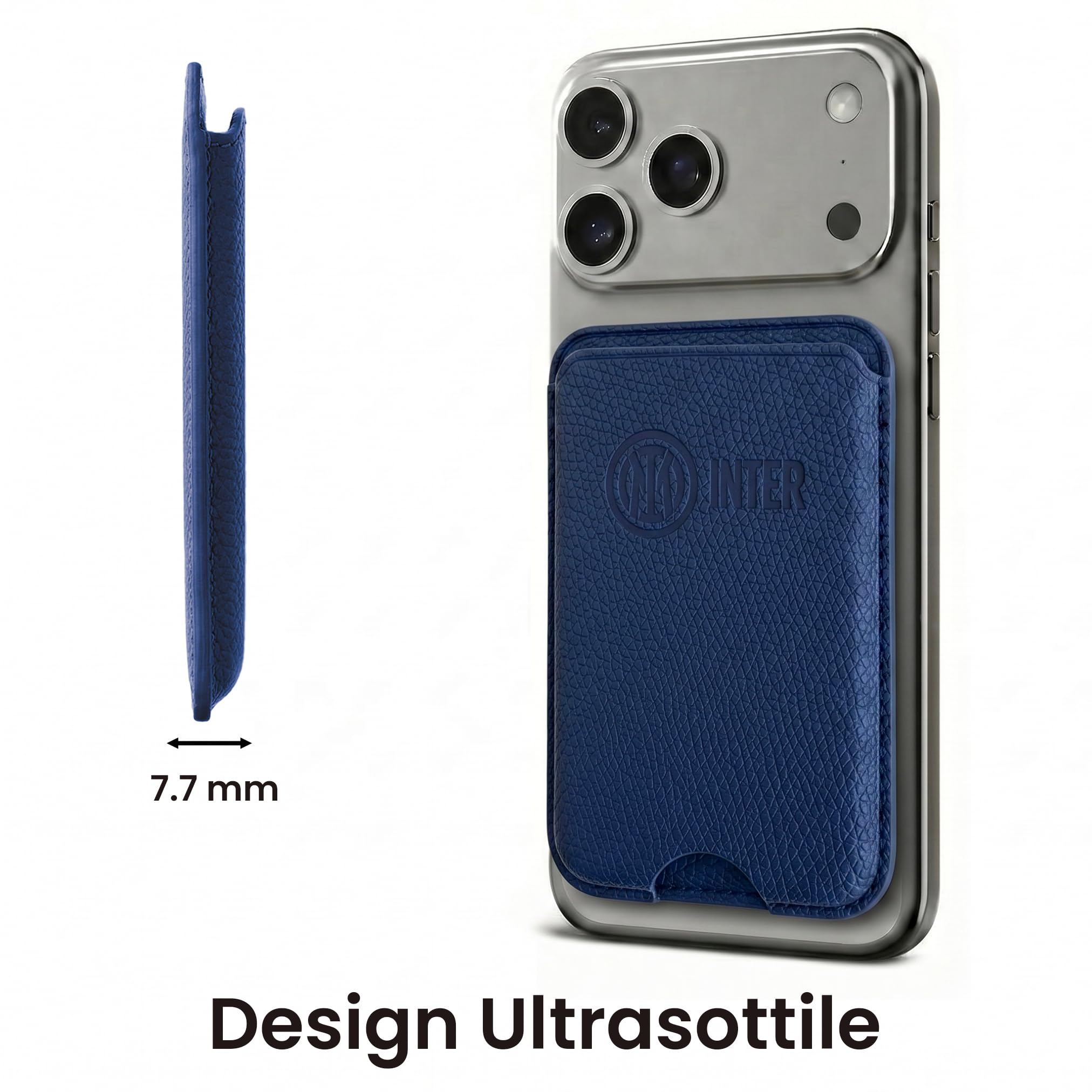 TECHMADE FC Inter Kartenhalter kompatibel mit MagSafe für iPhone, Adapterring im Lieferumfang enthalten - Platz für 3 Karten oder Bargeld, Schnellauszugssystem - RFID-Blockierung, aus veganem