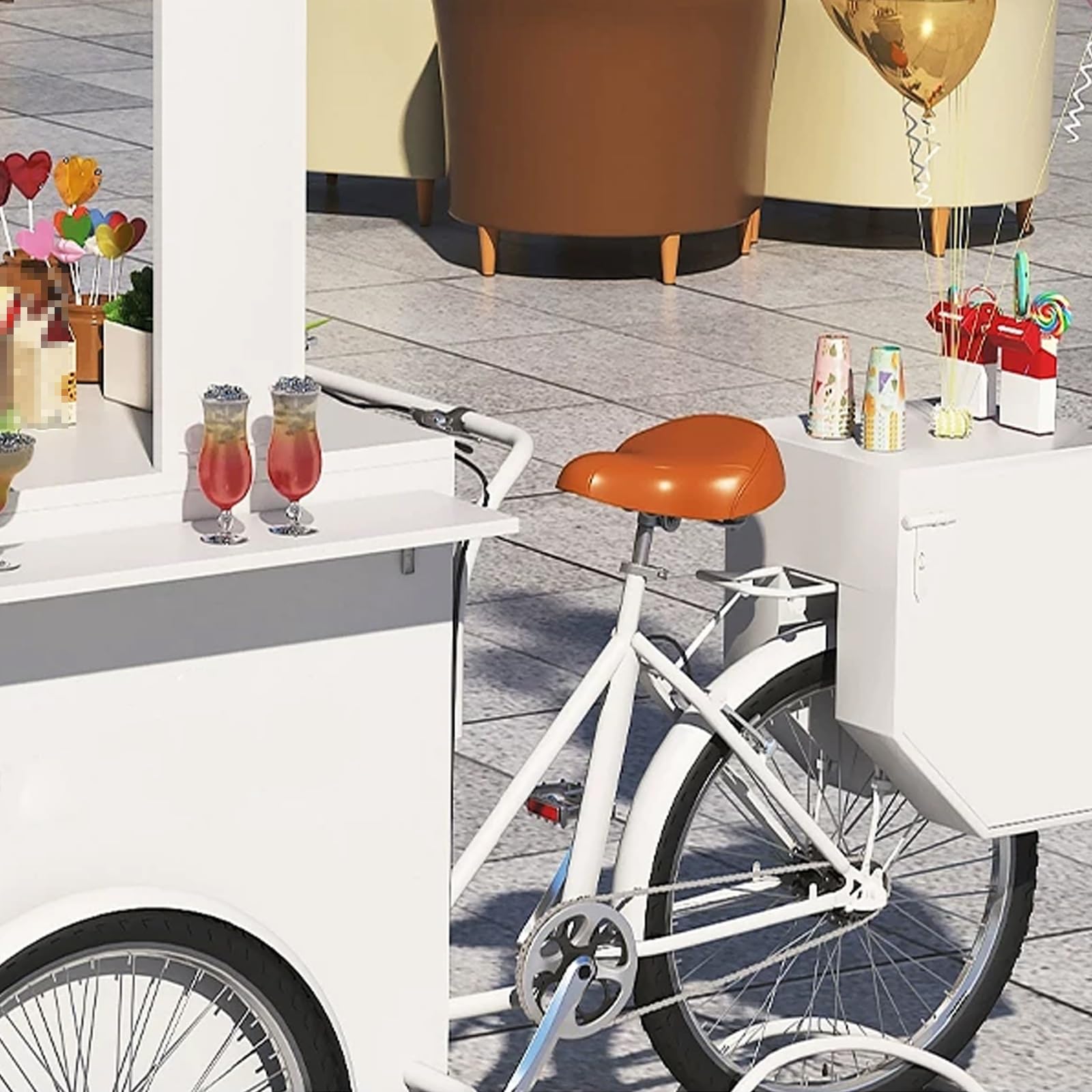 Carrello mobile dell'alimento con il baldacchino, triciclo commerciale di vendita per caffè, gelato, spuntini, bevande, eventi