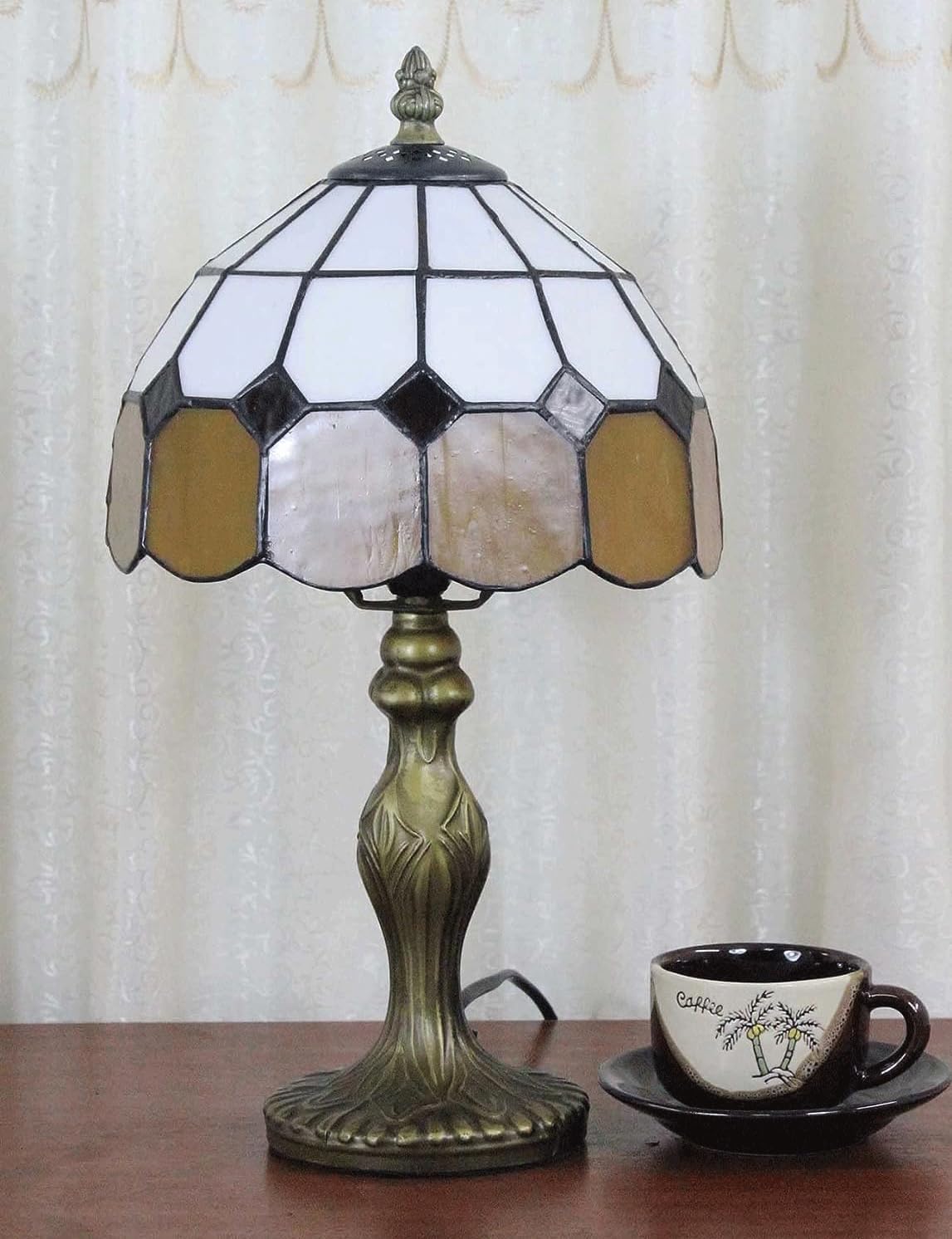 Tiffany Stil Tischlampe 8 Zoll, Vintage Design mit Buntglas, Energiesparende LED Birne, Ambiente Beleuchtung für Homeoffice, Arbeitszimmer und Nachtisch (ORANGE)