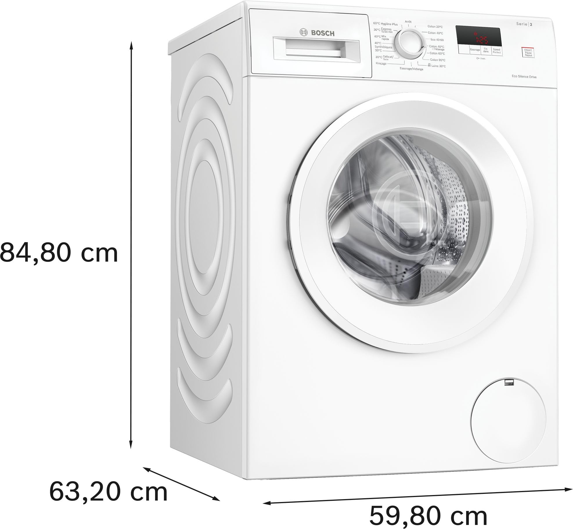 Bosch WGE03207FR, Waschmaschine, Serie 2, 8 kg, 1200 U/min, 47 l, Weiß