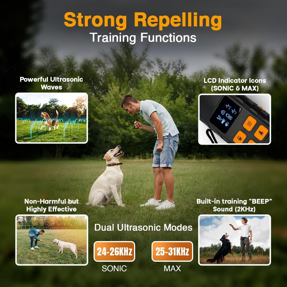 Dog Barking Deterrent Devices, Anti Barking Device for Dogs - Ultrasonic Bark Control with Monitor Display, USB Rechargeable No Shock Bark Guard for Training, Handheld Indoor Outdoor Wrist Strap — view 4