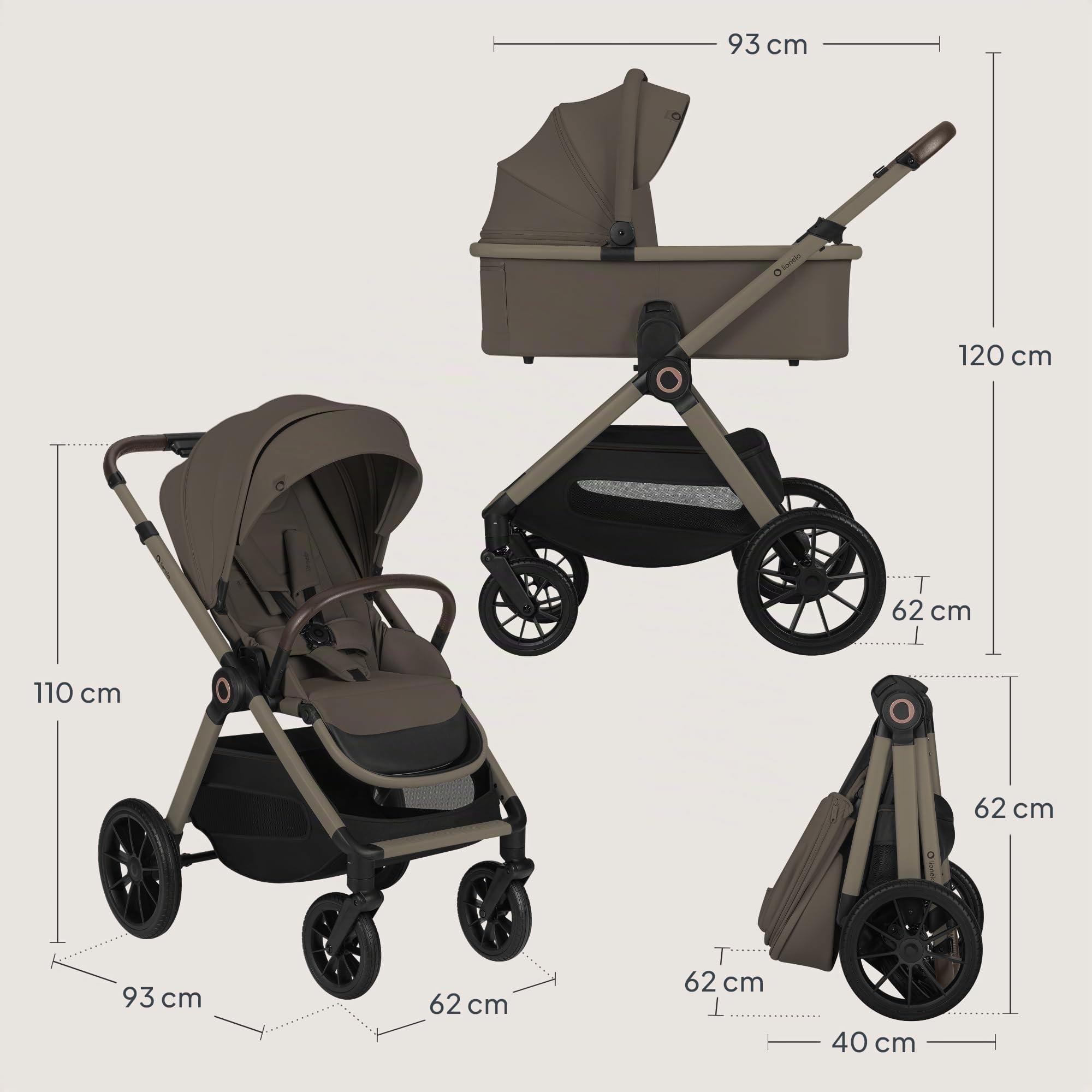 Lionelo Layla Carrito 2 en 1 Cochecito de Bebé (0-4 Años, Hasta 22 Kg), Capazo y Silla de Paseo, Asiento Reversible, Posición Reclinable, Ruedas PU, Suspensión, Capota Impermeable UPF50+