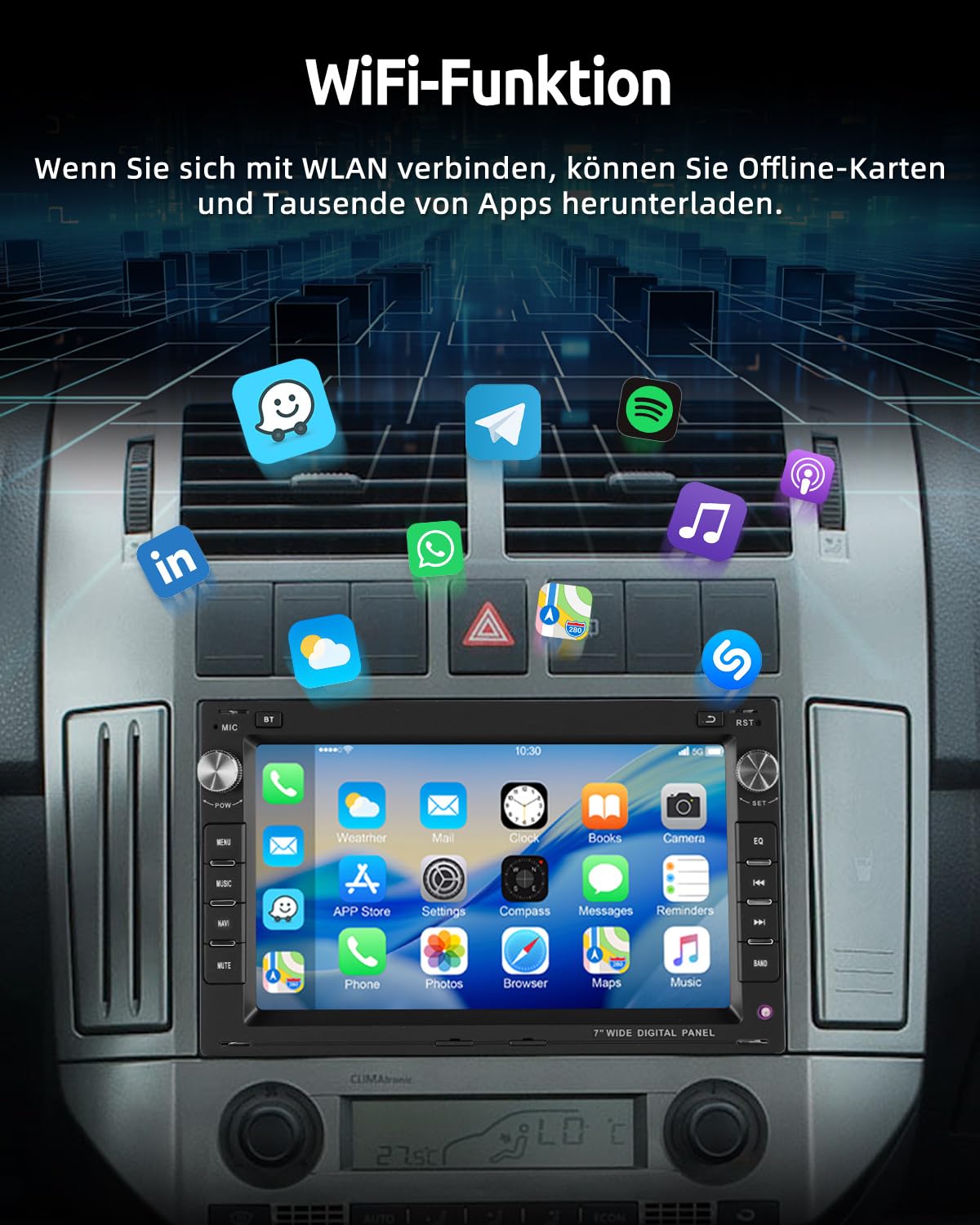 ESSGOO 4+64G Wireless CarPlay Android Auto Autoradio Für VW Polo MK3/4 9N Golf 4 Passat B5 T5 Seat Skoda,Android 15 Bluetooth Radio mit 7 Zoll Touchscereen FM RDS GPS Navi WiFi